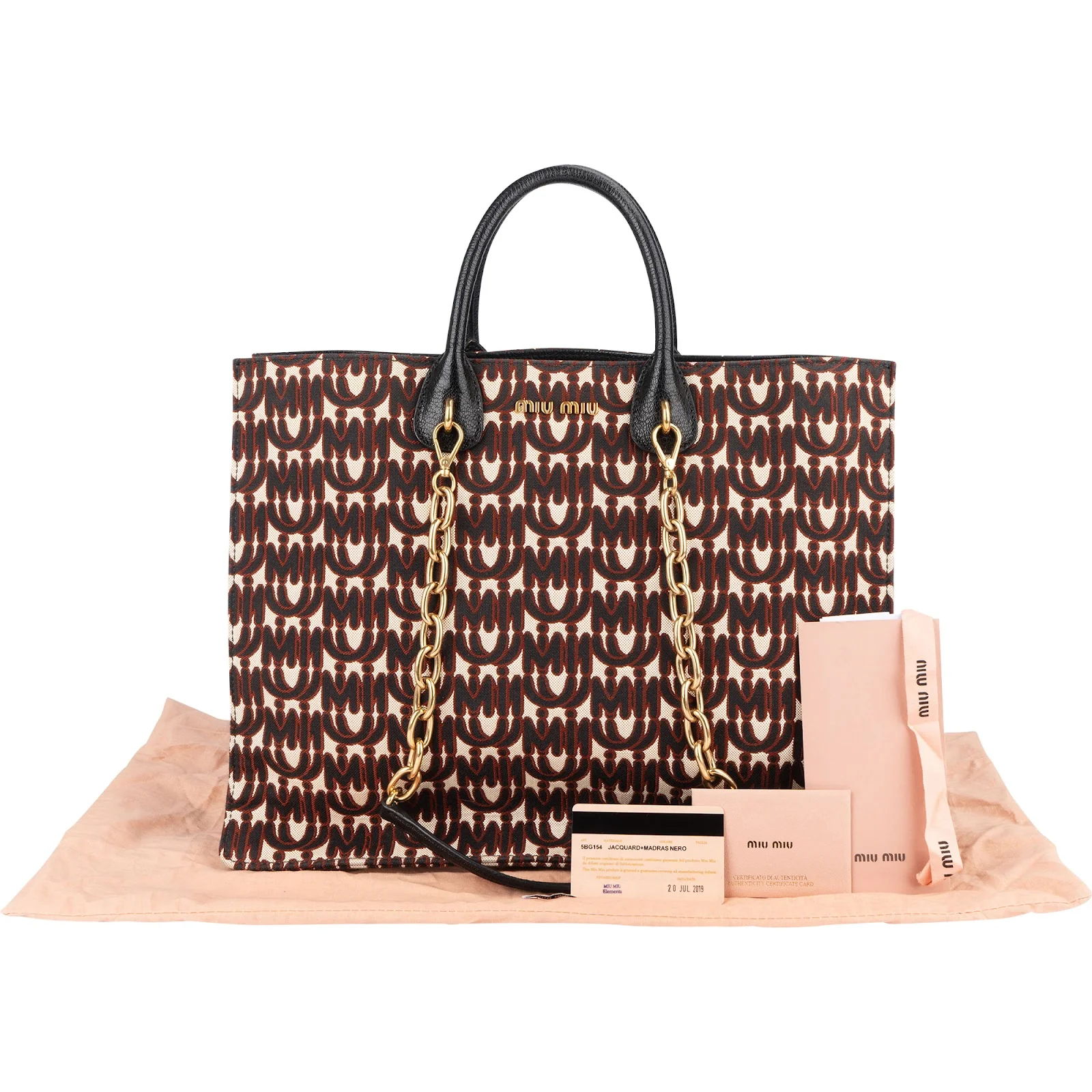Miu Miu Jacquard Fabric Tote Handbag