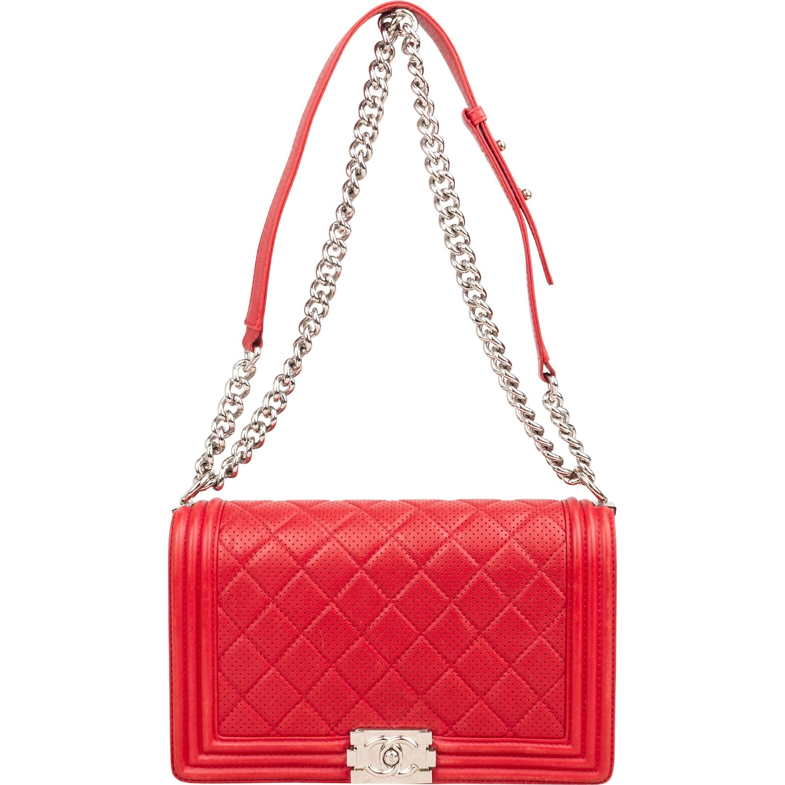Chanel Quilted Perforated Leather Large Boy Single Flap Crossbody Bag
