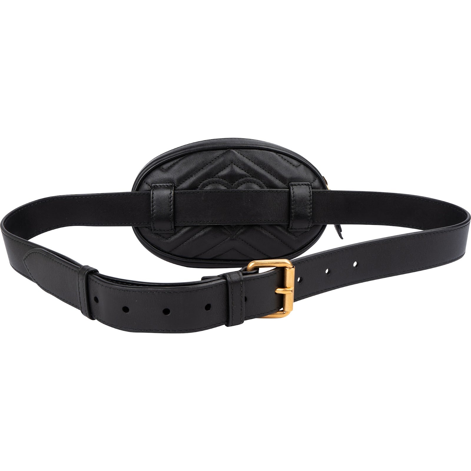 Gucci Black Matelassé Leather GG Marmont Belt Bag