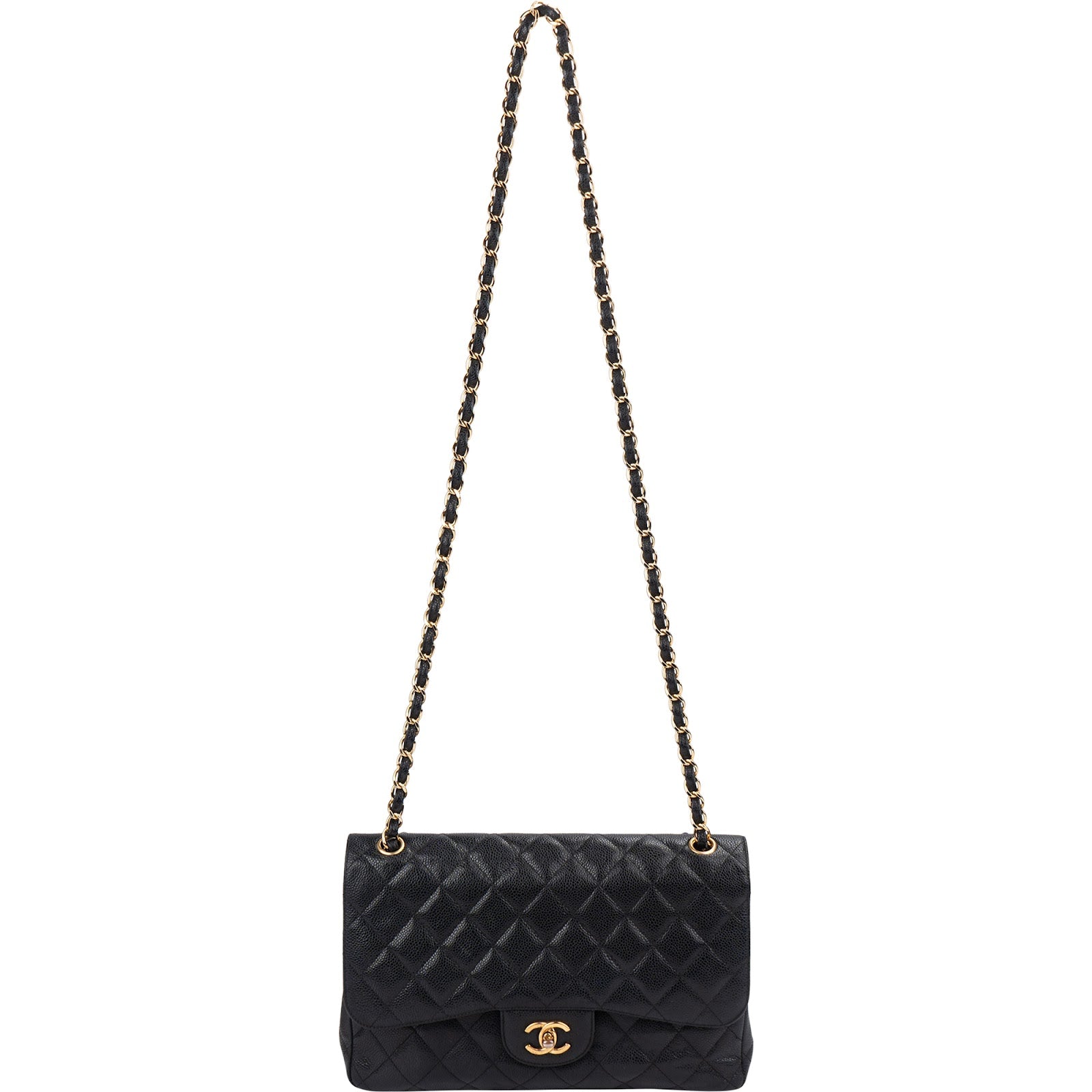 Chanel – Sac à bandoulière Jumbo à double rabat en cuir Caviar matelassé
