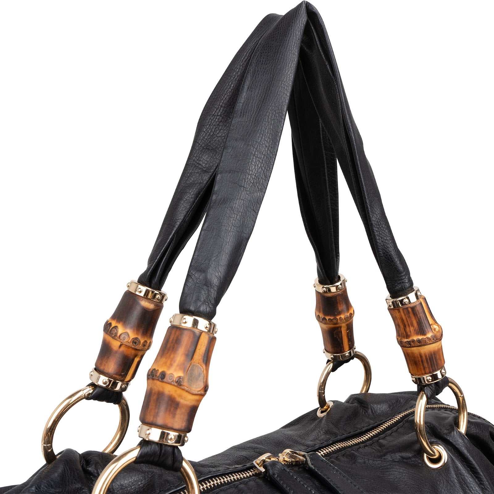 Gucci Black Leather Indy Bamboo Shoulder Bag