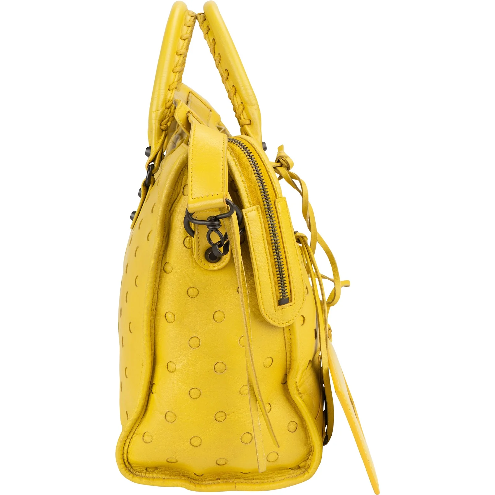 Balenciaga Yellow Perforated Leather City Handbag