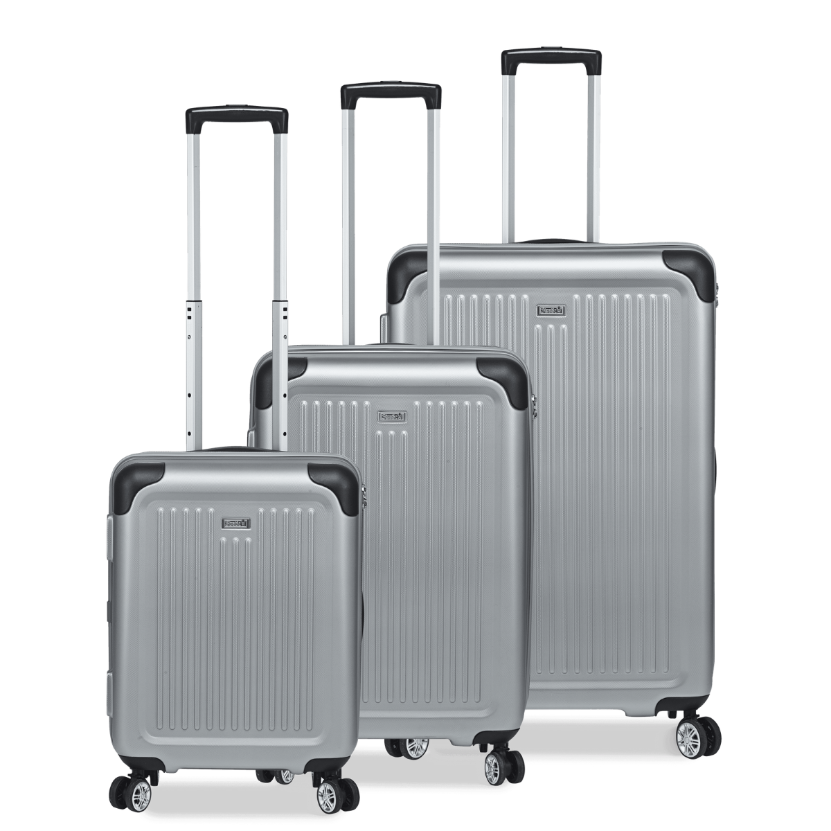 3-tlg. Hartschalen-Koffer-Set mit 4 Rollen, Stripe - Silber