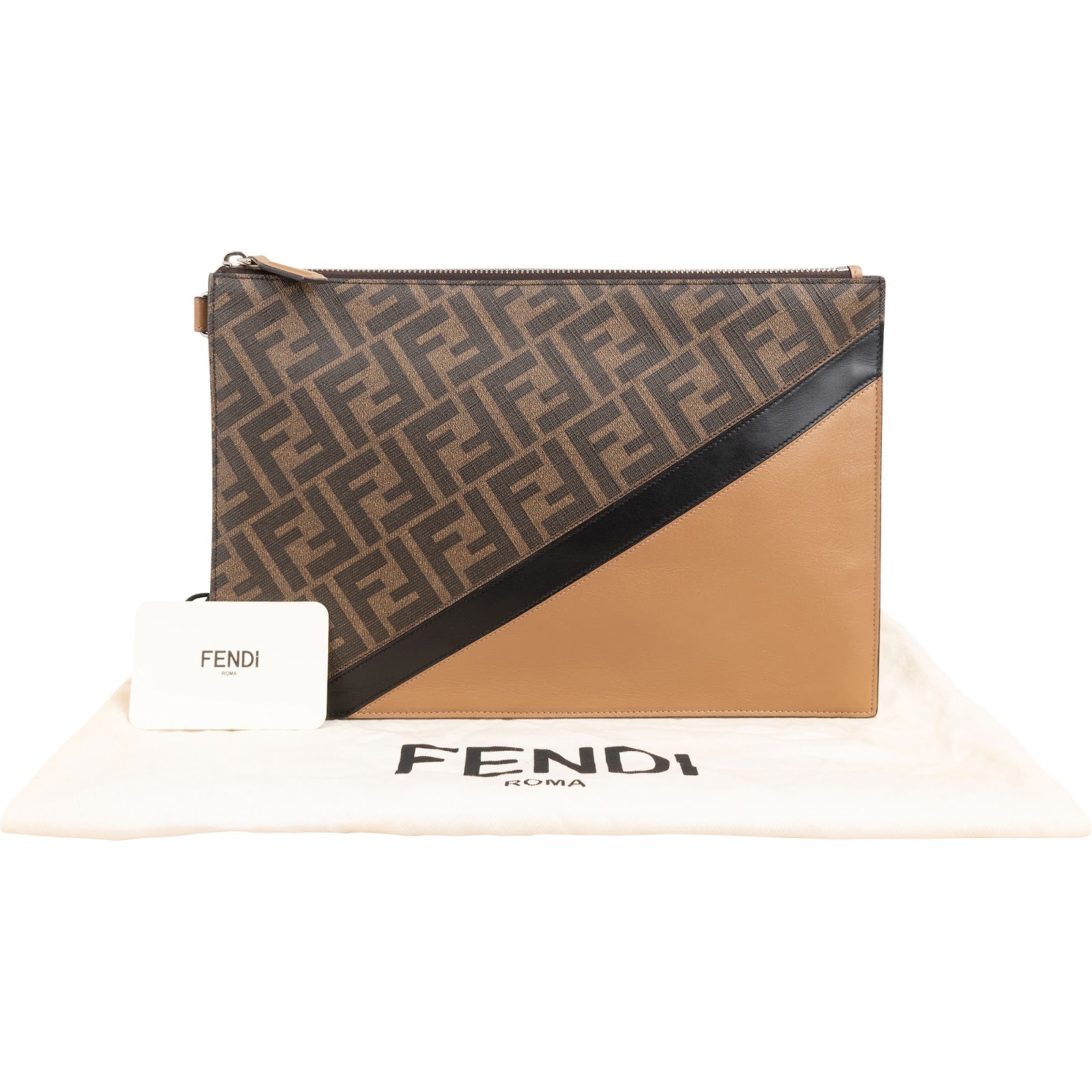 Fendi - Monogram FF Canvas & Bicolor Calfskin Clutch
