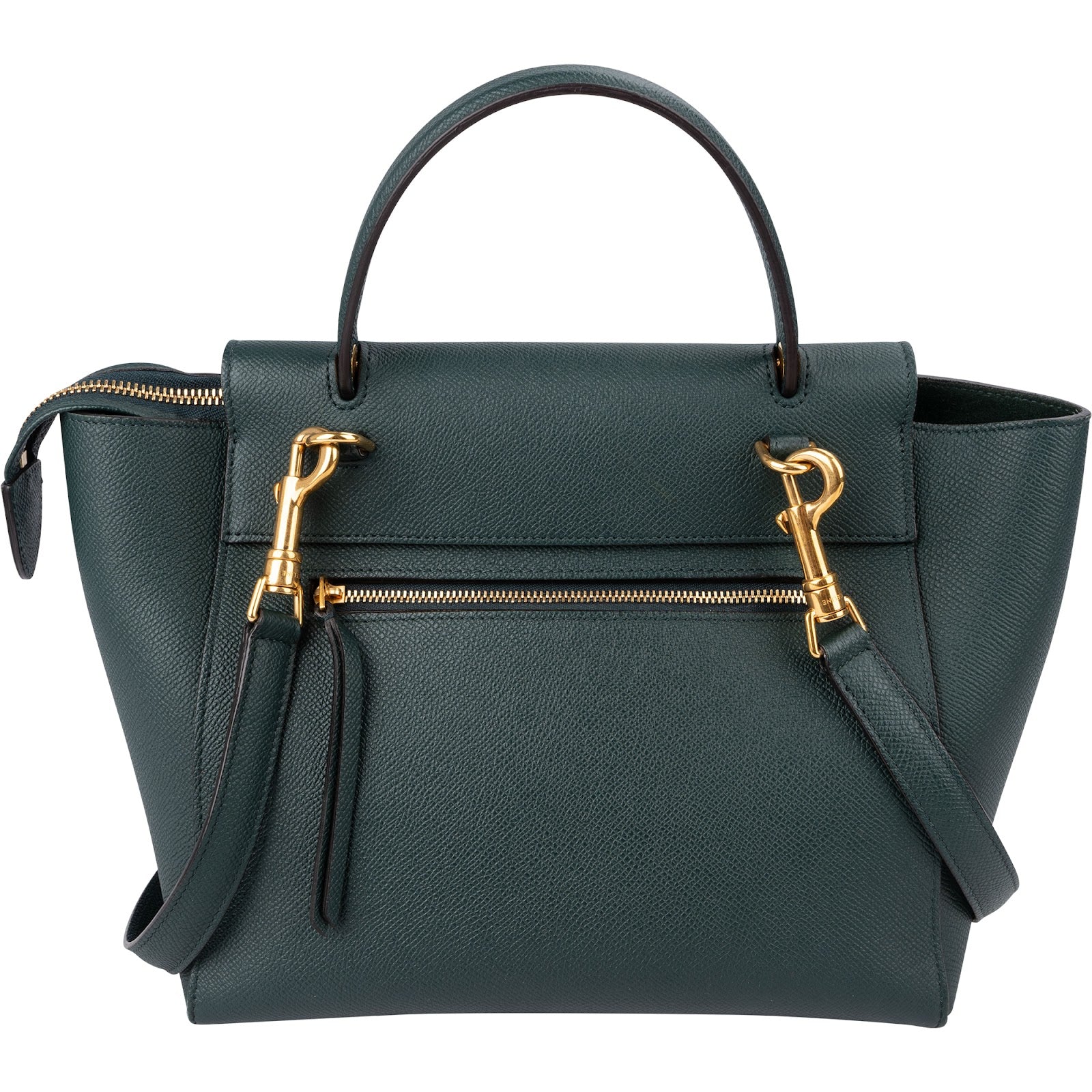 Celine Dark Green Grained Calfskin Belt Nano Handbag