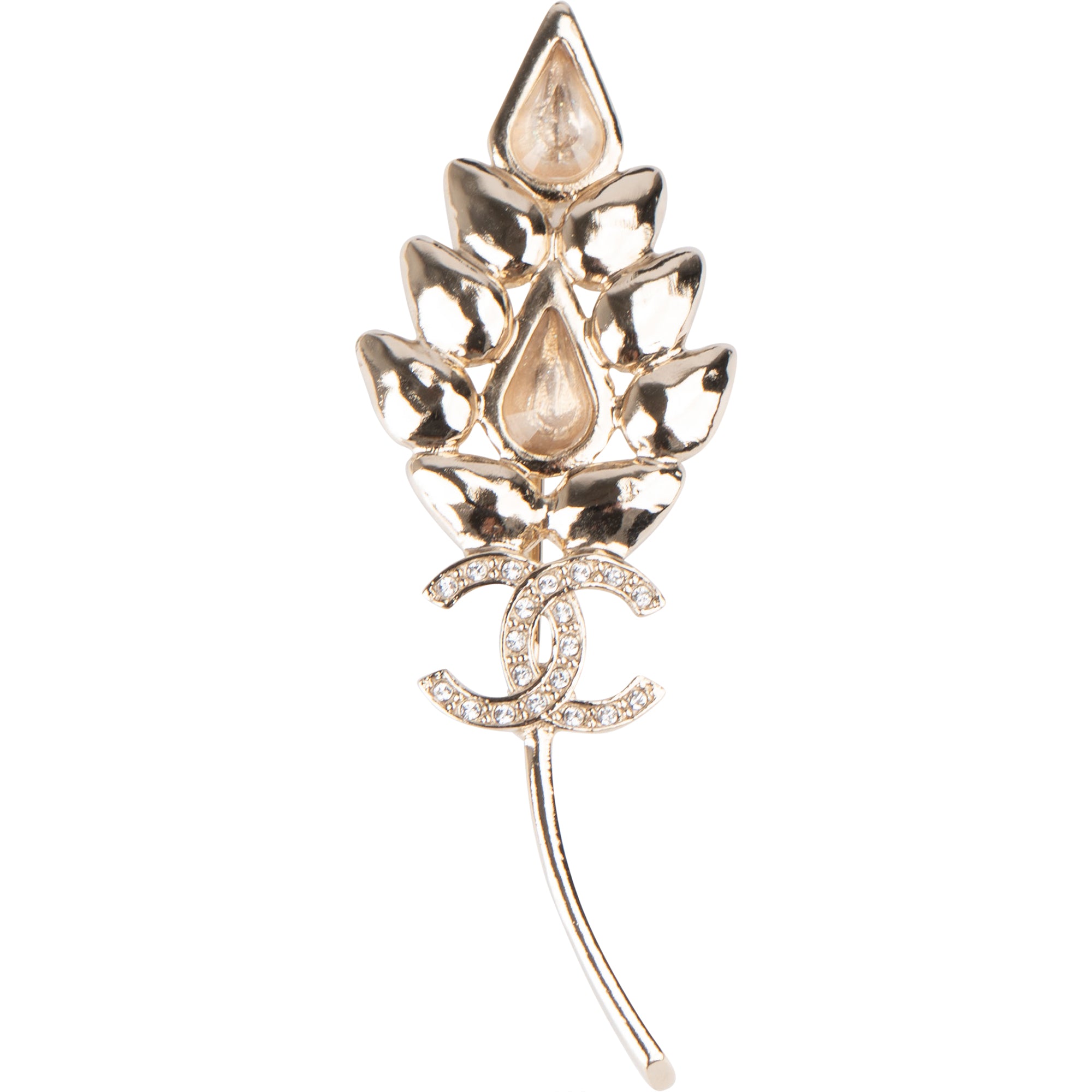 Chanel Crystal Leaf CC Brooch