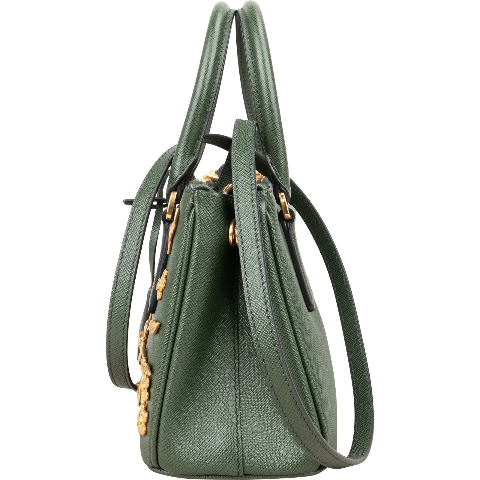 Prada Saffiano Leather Golden Floral Pelletteria Galleria Mini Handbag