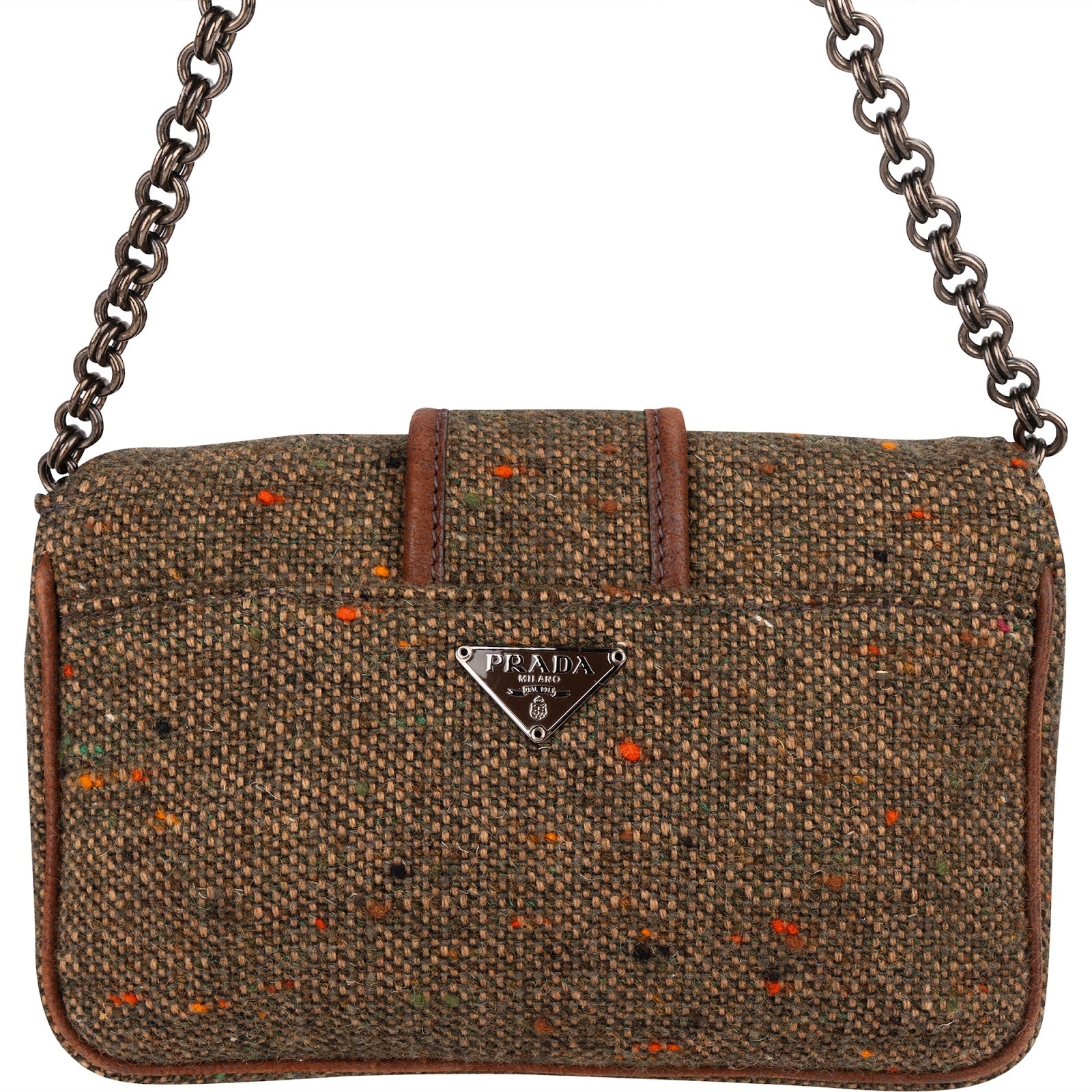 Prada - Tweed Ricamo Visone Mini Flap Shoulder Bag