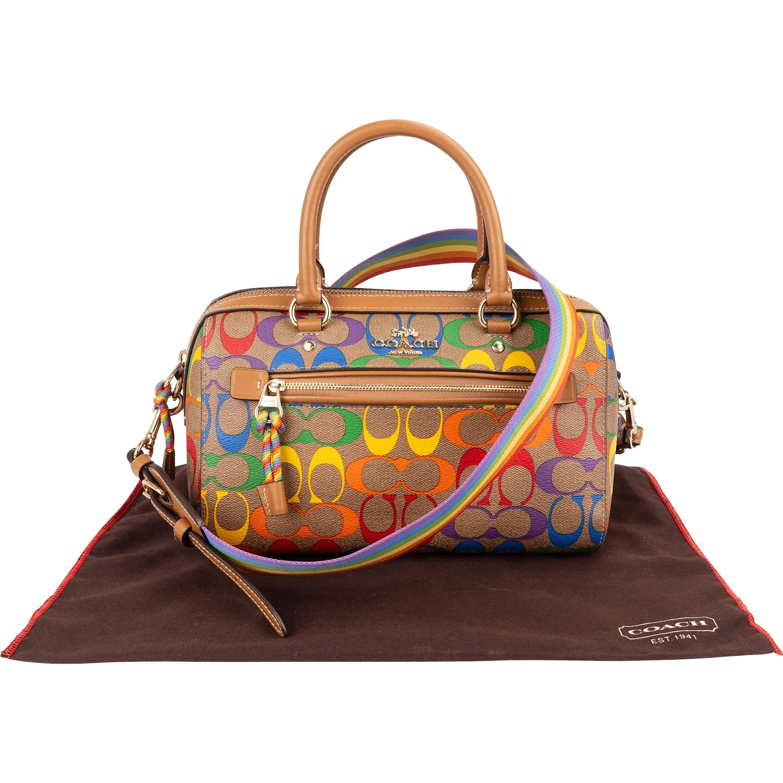 Coach Rainbow Signature Monogram Rowan Satchel Handbag