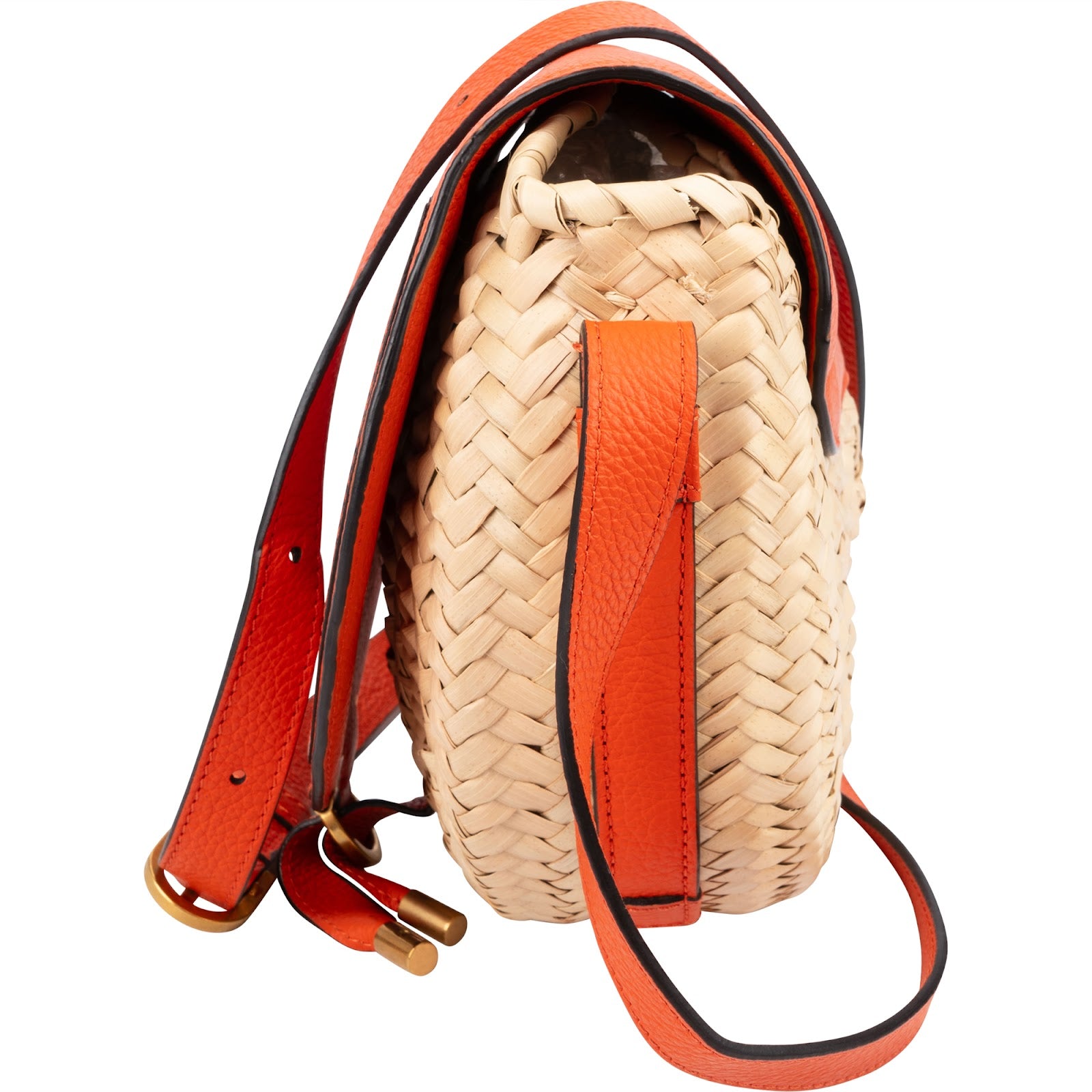 Chloé Grained Calfskin Raffia Marcie Saddle Basket Crossbody Bag