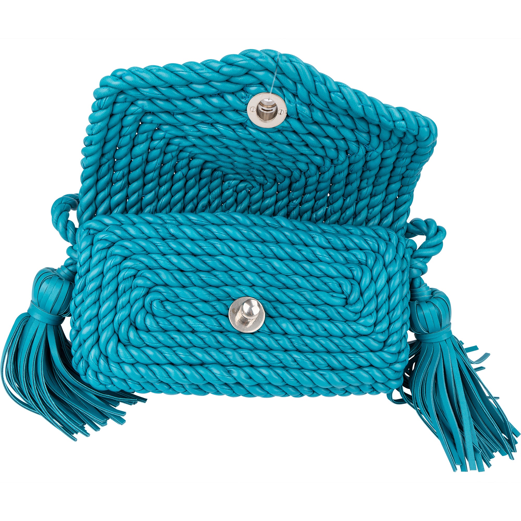 Sac à bandoulière « Torchon » en cuir tressé bleu de Bottega Veneta