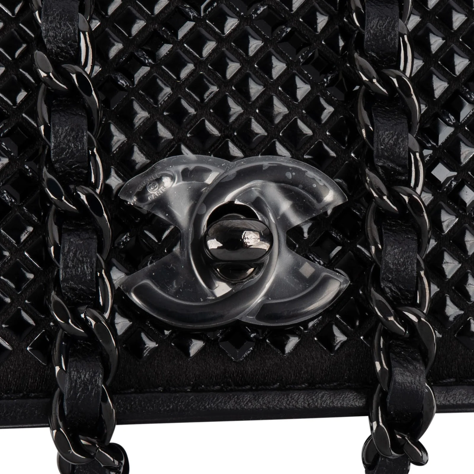 Chanel Patent Diamond Lattice Single Flap Wallet on Chain Crossbody Bag