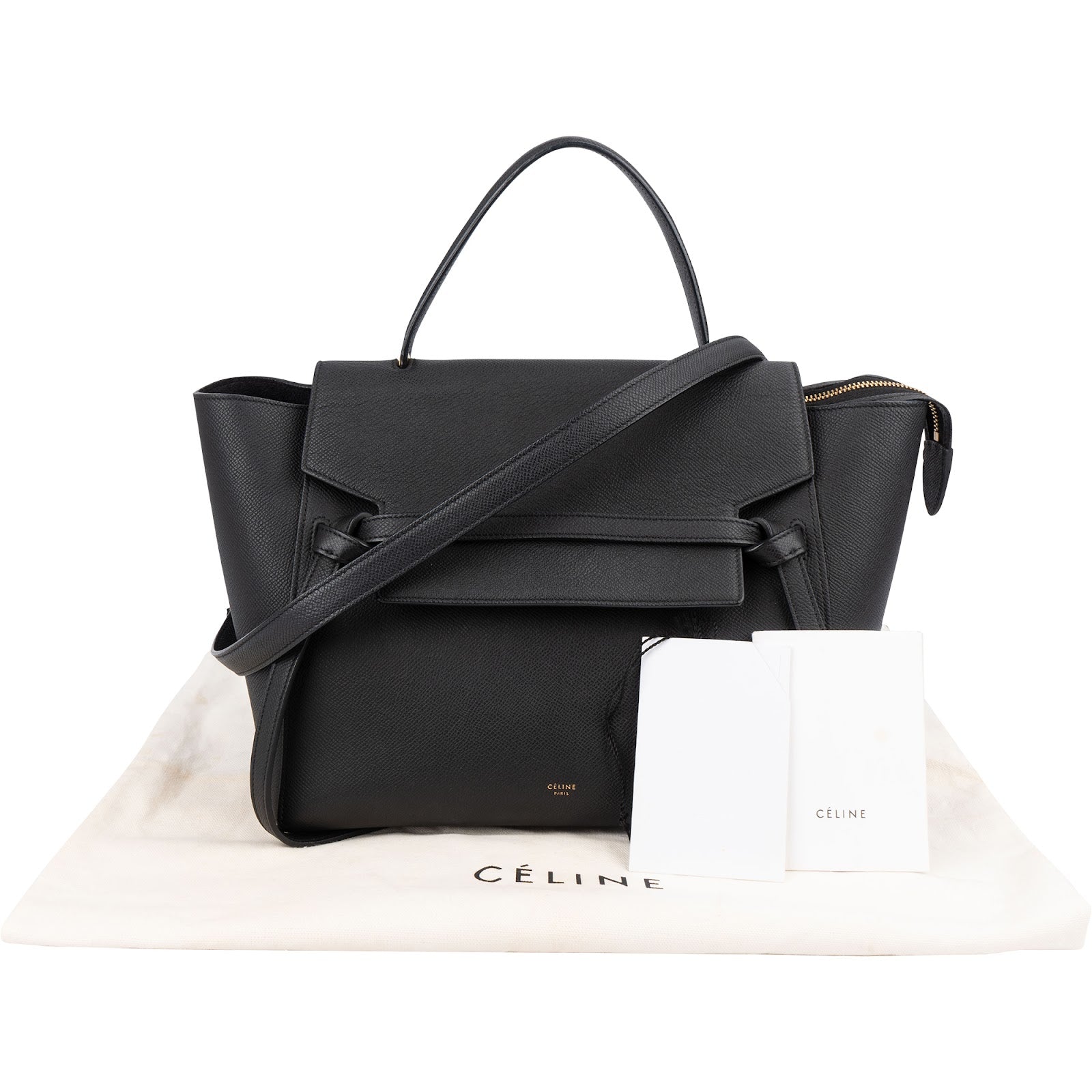 Céline Black Leather Grained Calfskin Belt Handbag