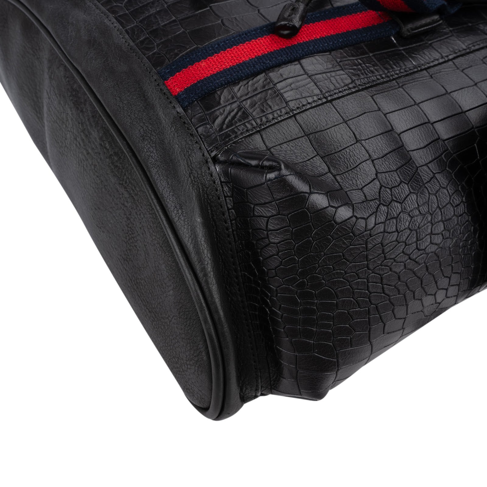 Gucci Crocodile-Embossed Leather Web Stripe Backpack