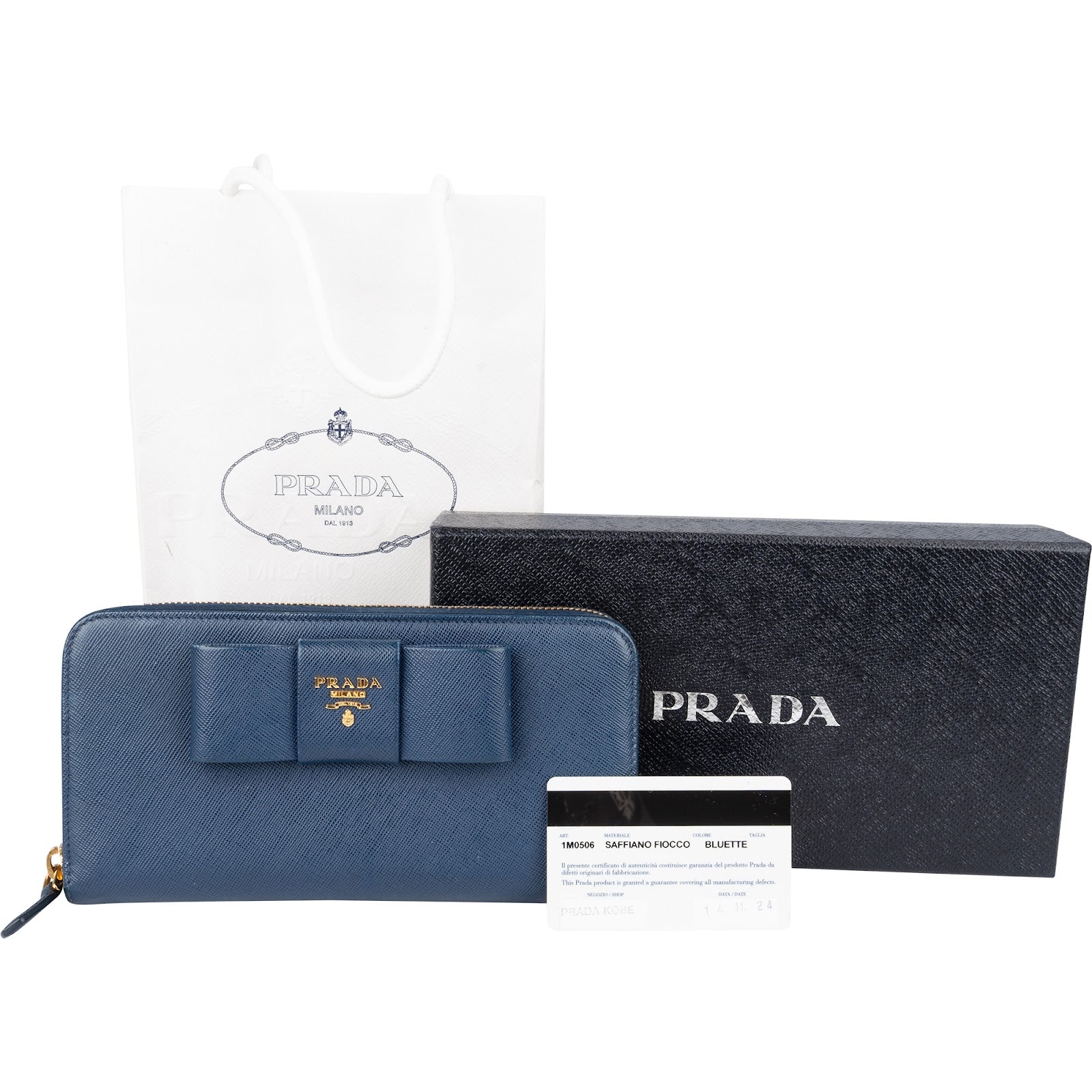 Prada Saffiano Fiocco Leather Zip Around Wallet