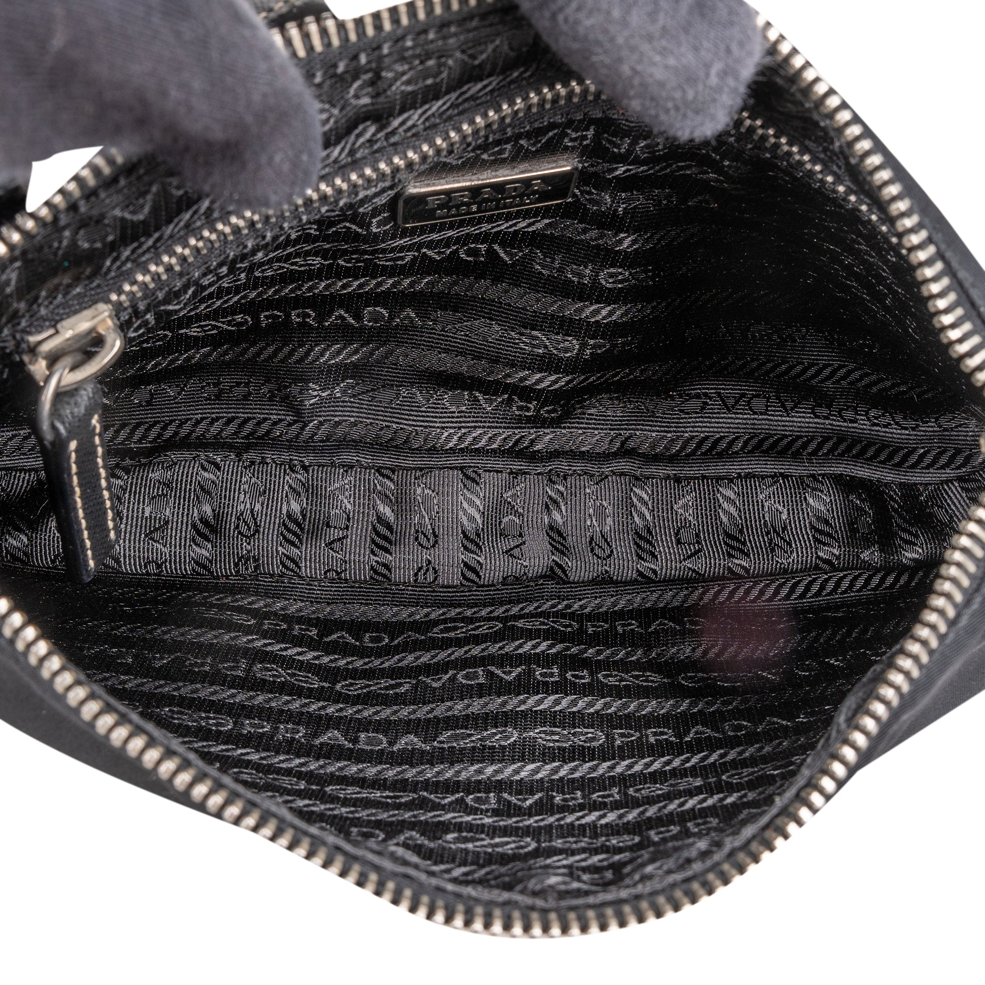 Prada Nylon Black Saffiano Leather Triangle Handbag