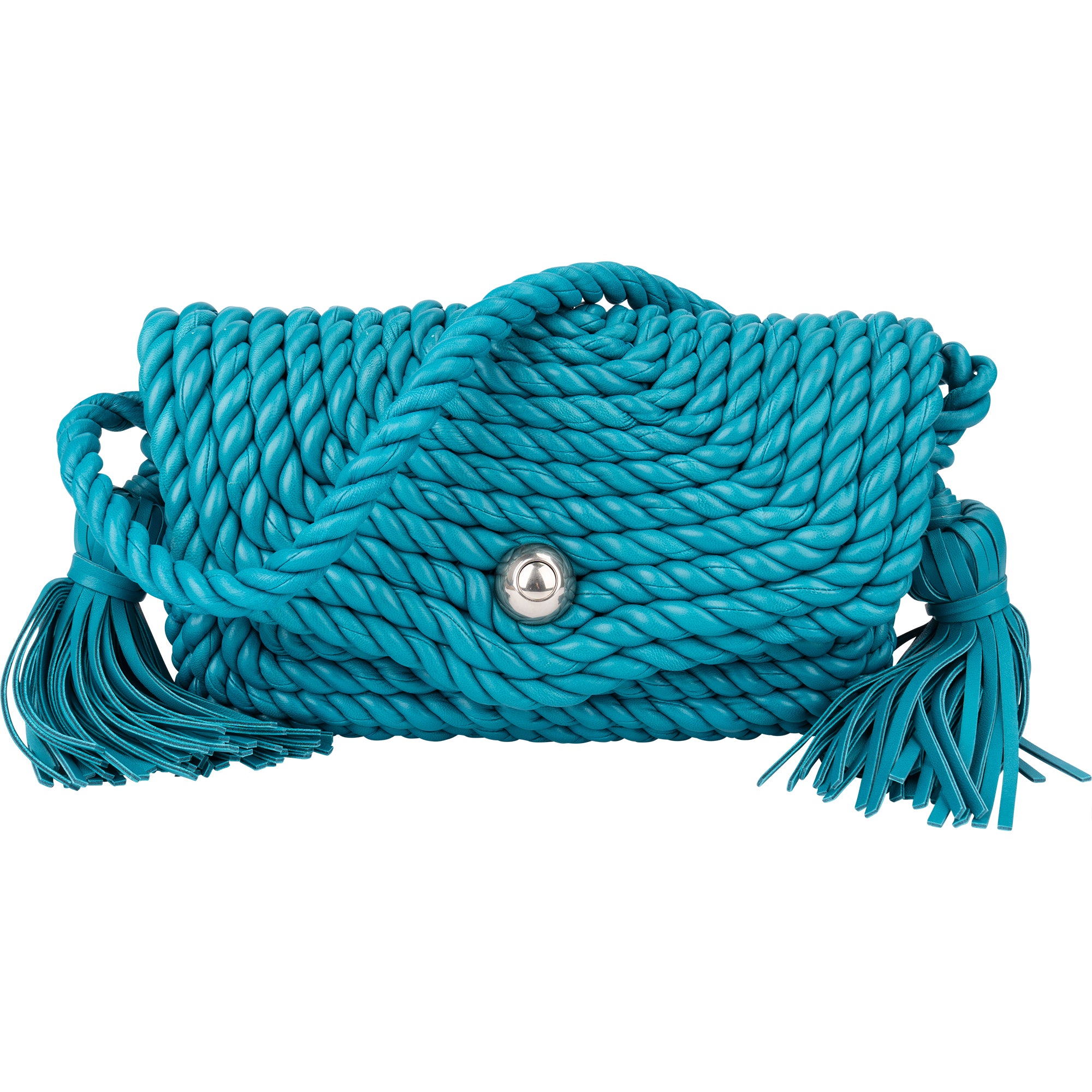 Sac à bandoulière « Torchon » en cuir tressé bleu de Bottega Veneta