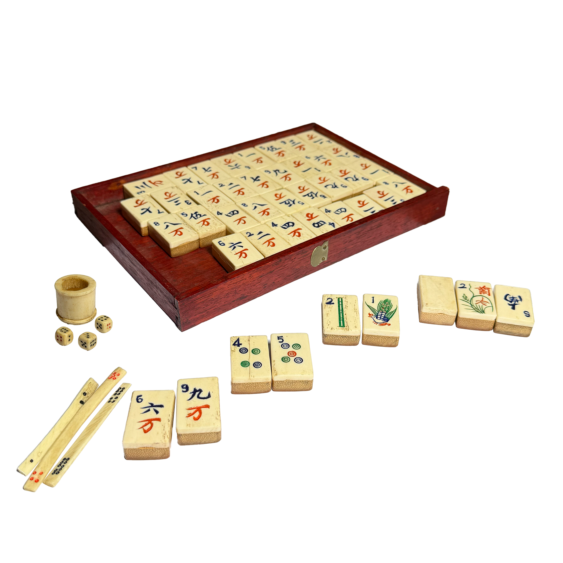 Antikes Mah-Jongg-Spiel in Rosenholz-Box - Anfang des 20. Jahrhunderts