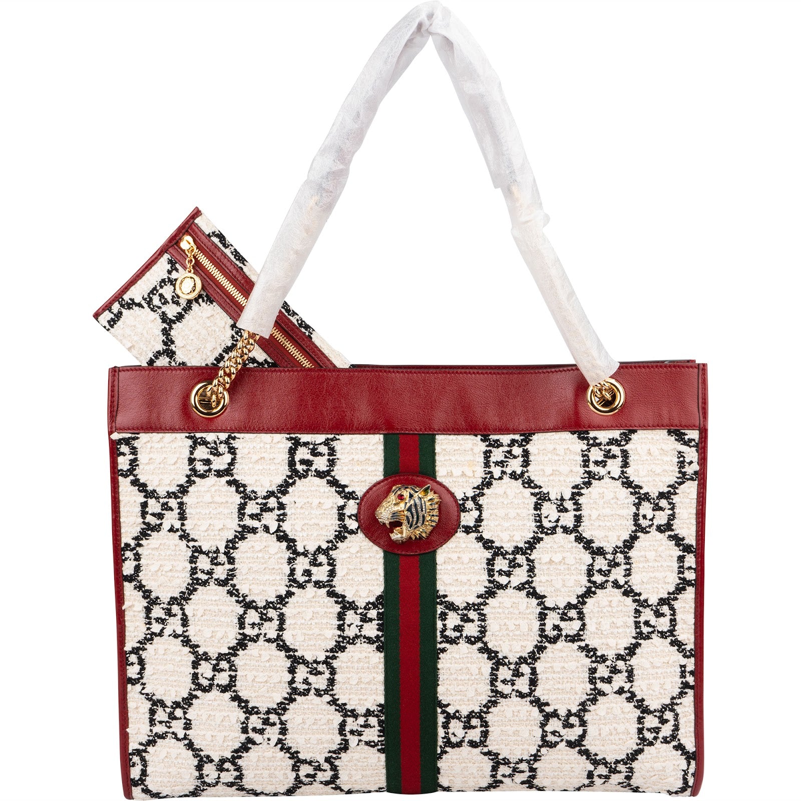 Gucci Monogram GG Tweed Web Stripe Rajah Tote Shoulder Bag