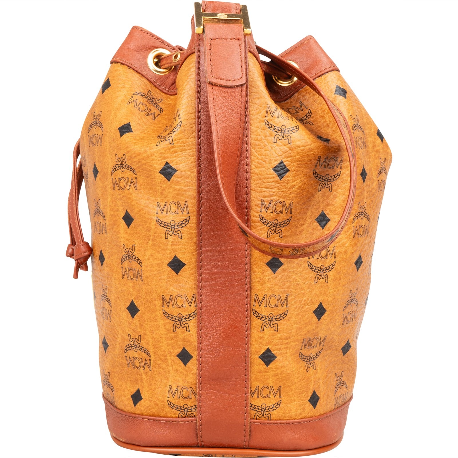 Sac à bandoulière type « bucket » MCM à cordon de serrage, motif Monogram Visetos