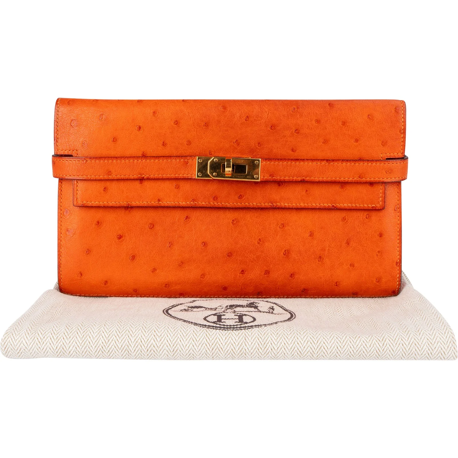 Hermès Orange Ostrich Leather Kelly Wallet