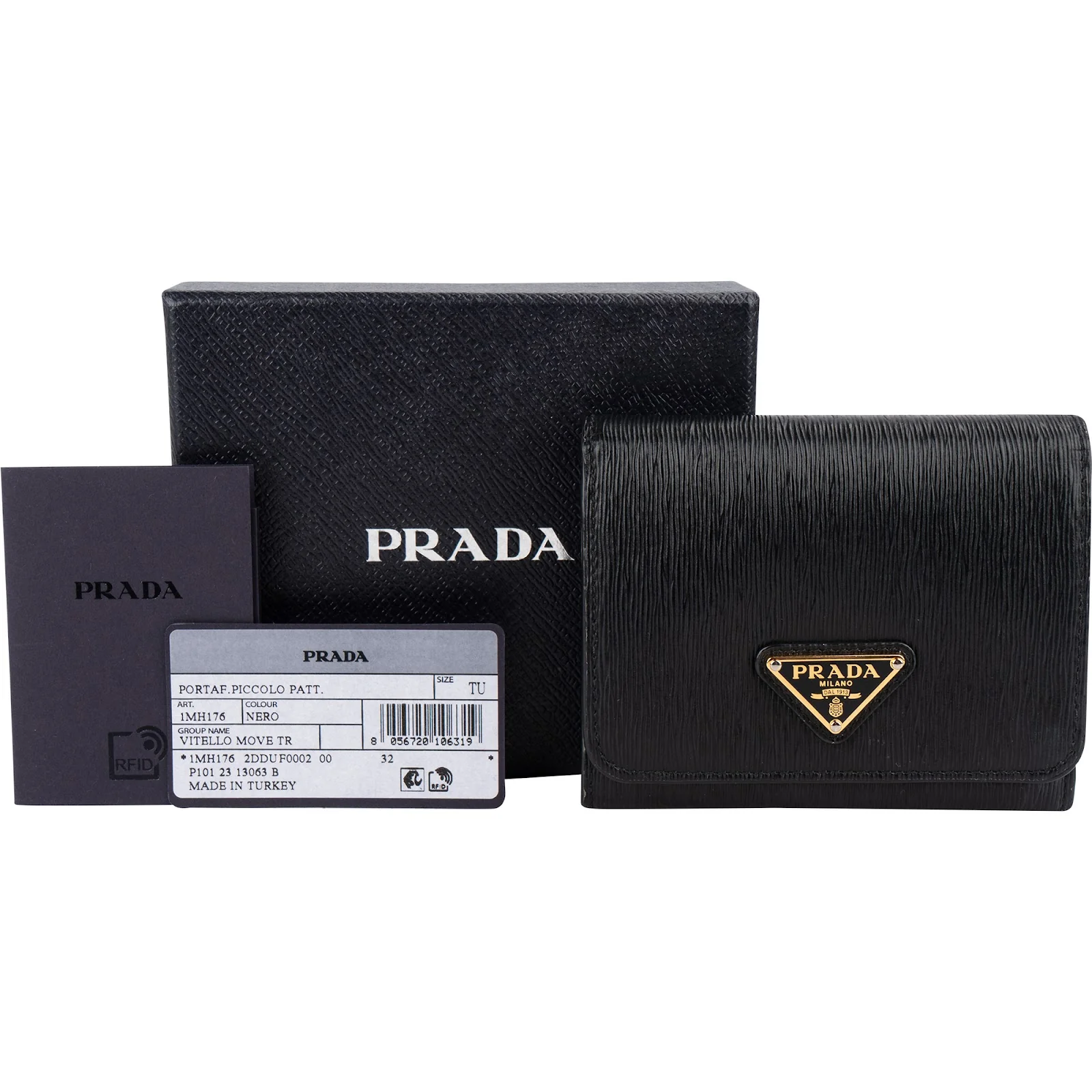 Prada Vitello Move Leather Small Trifold Wallet