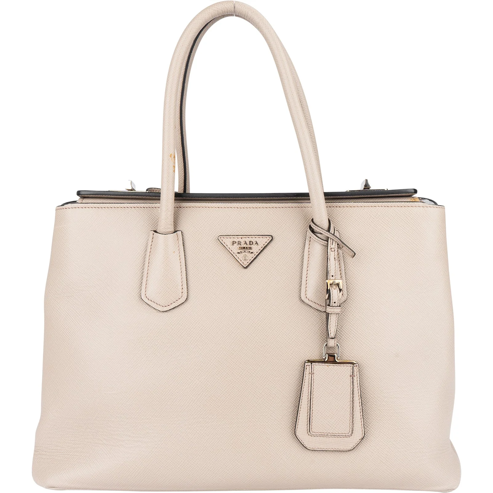 Prada Grey Saffiano Leather Turnlock Double Handbag