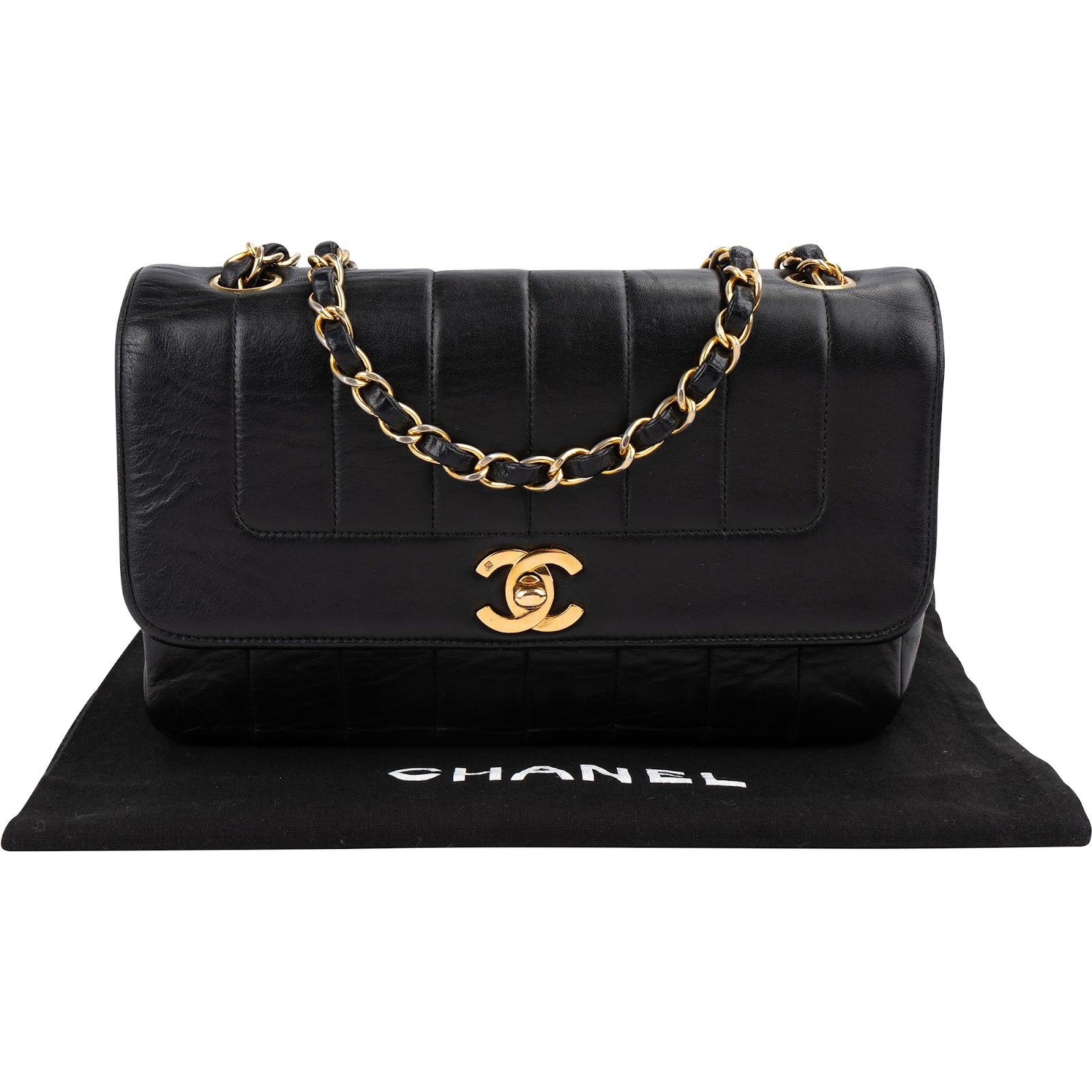 Chanel Vertical Quilted Lambskin 24K Gold Single Flap Crossbody Bag