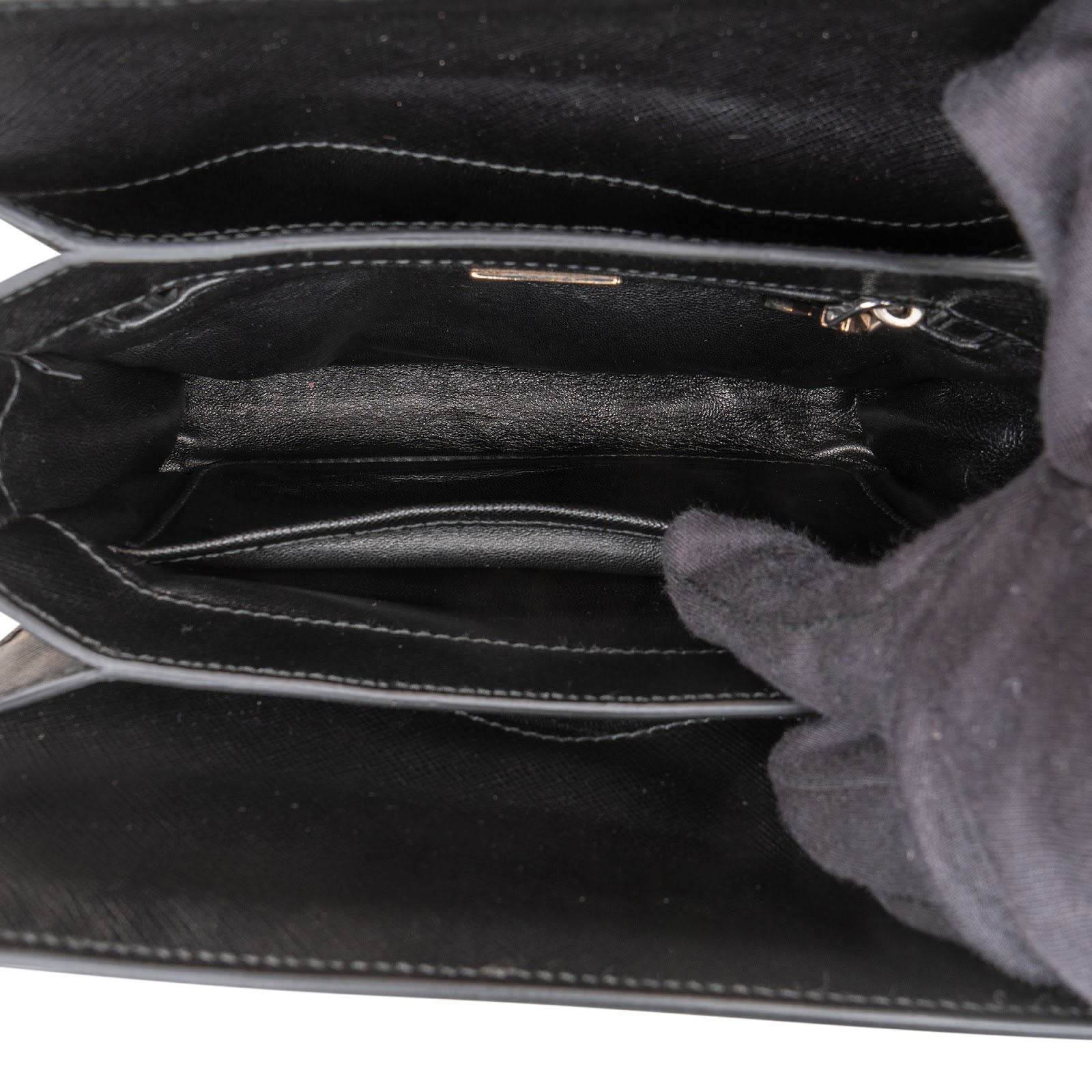 Prada Saffiano Leather Studded Fringe Turnlock Cahier Shoulder Bag