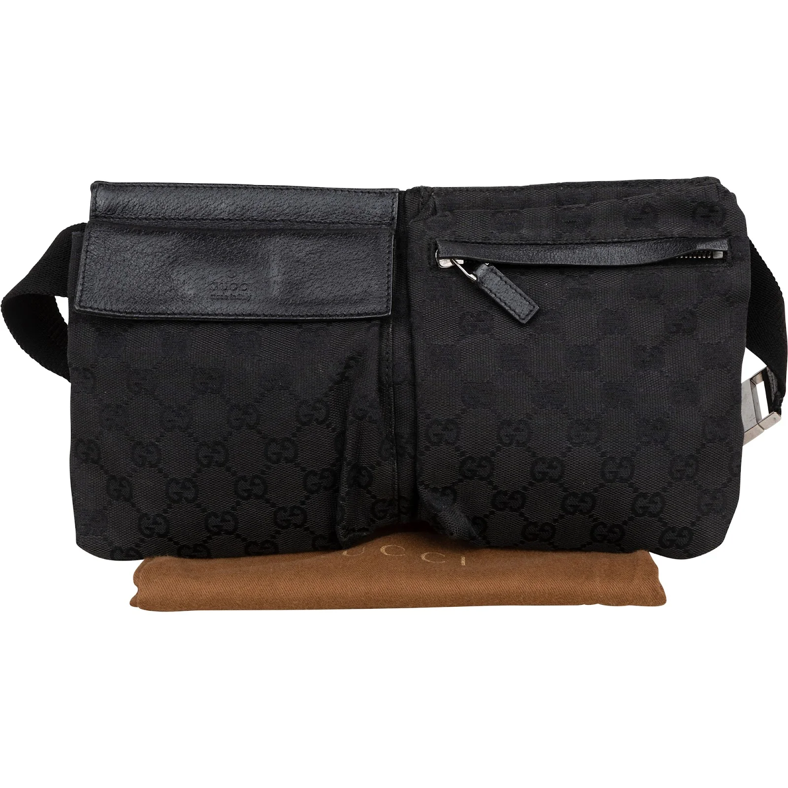 Gucci Black Monogram GG Belt Crossbody Bag