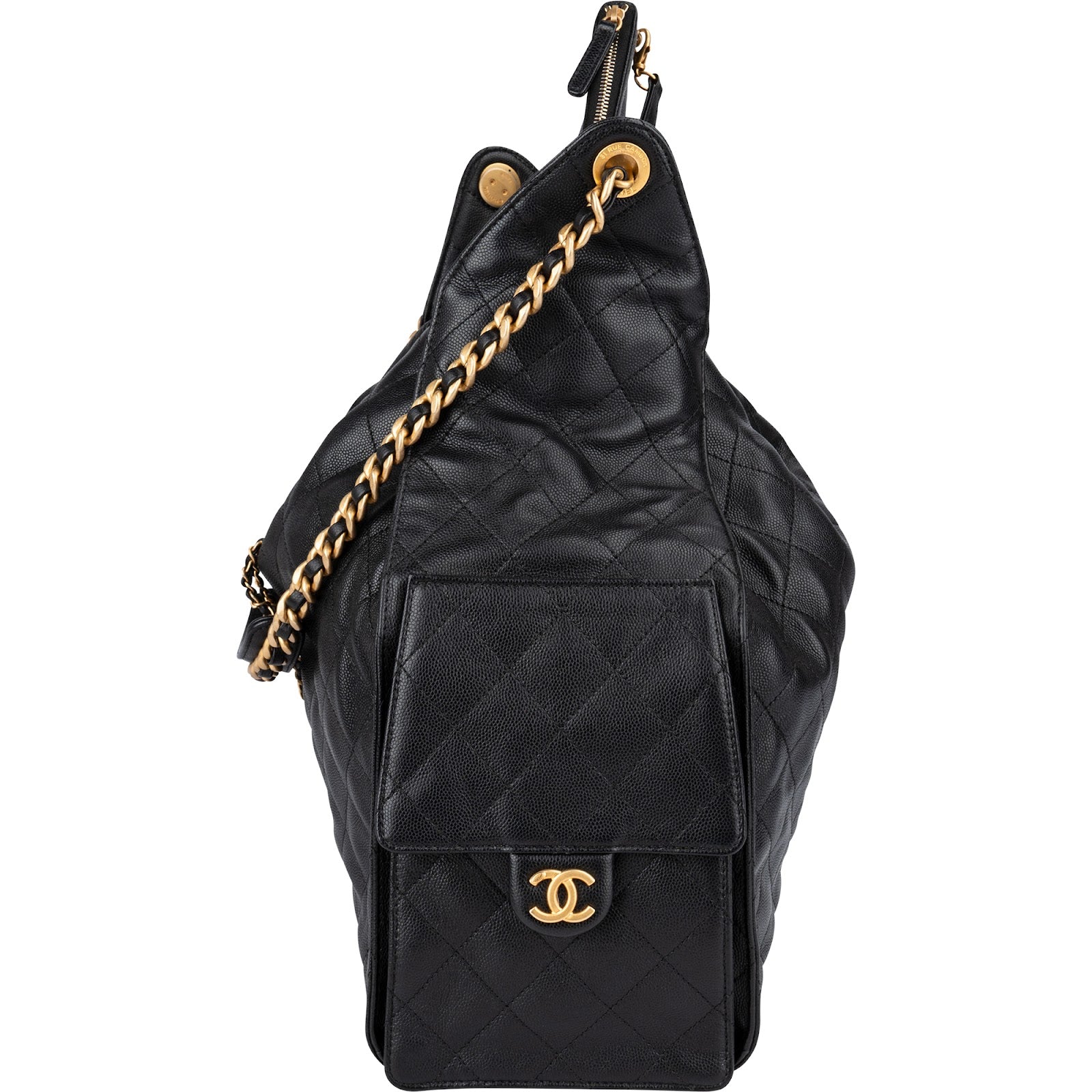 Chanel - 25 Quilted Caviar Leather CC Drawstring Shoulder Bag