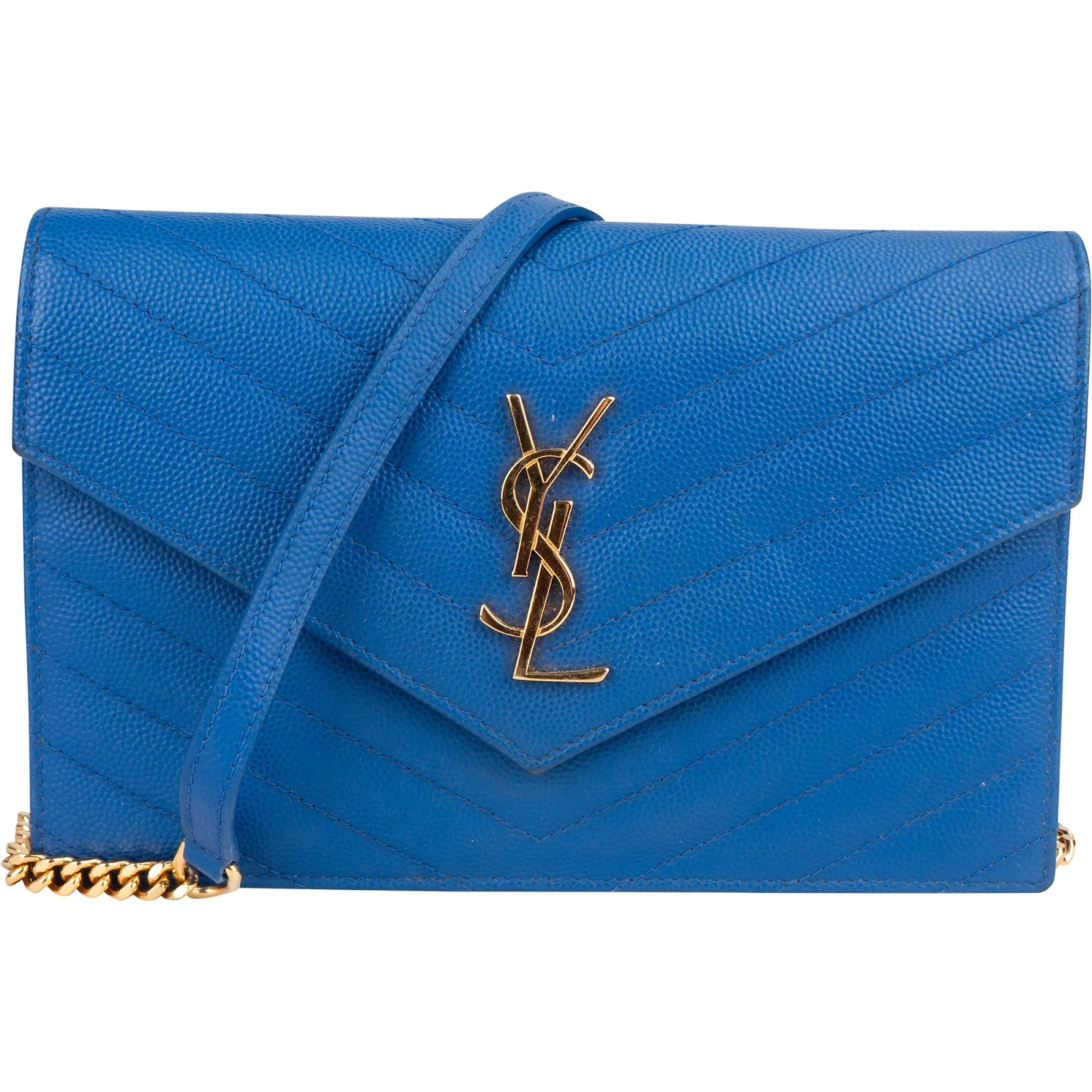 Saint Laurent Chevron Grain de Poudre Wallet On Chain Crossbody Bag