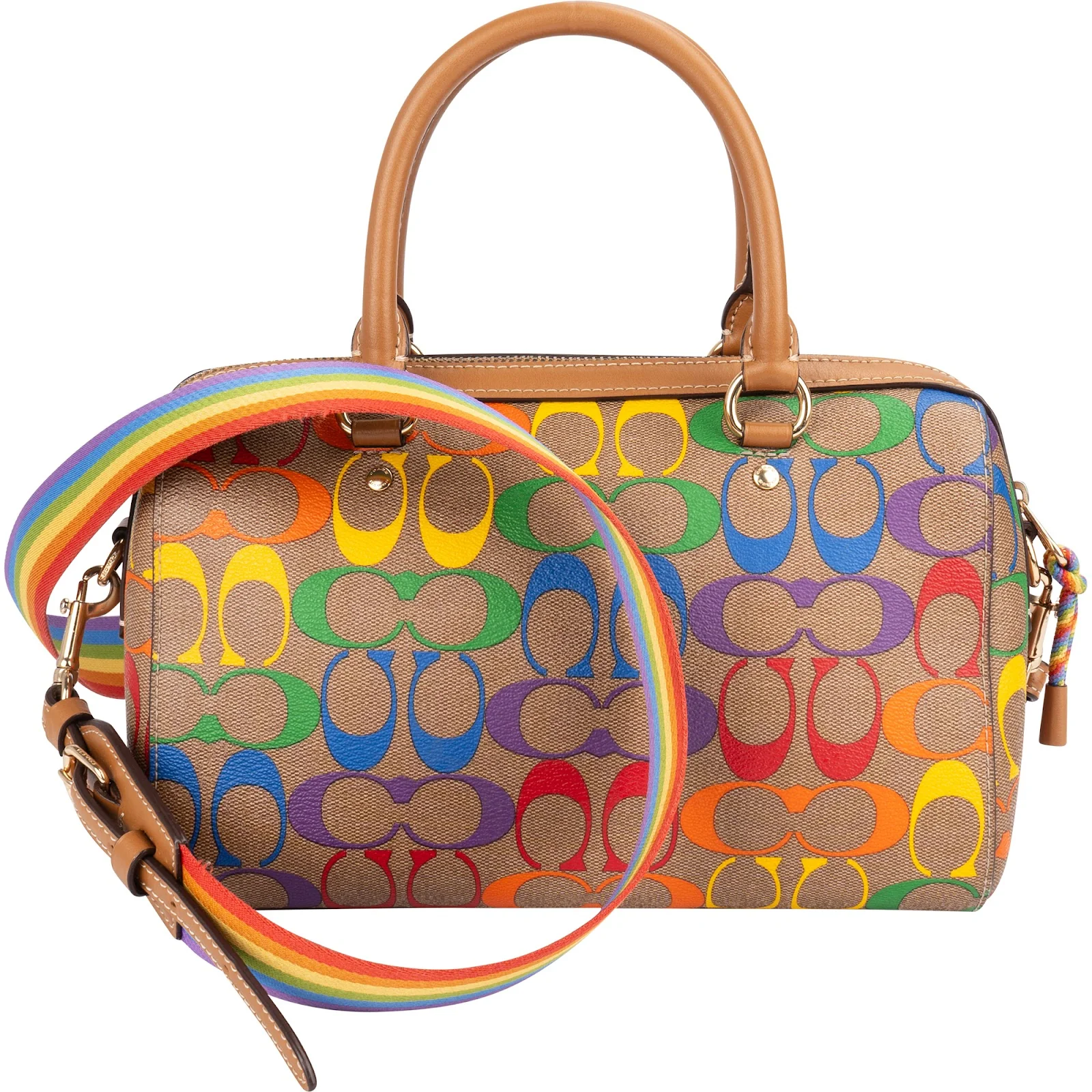Coach Rainbow Signature Monogram Rowan Satchel Handbag