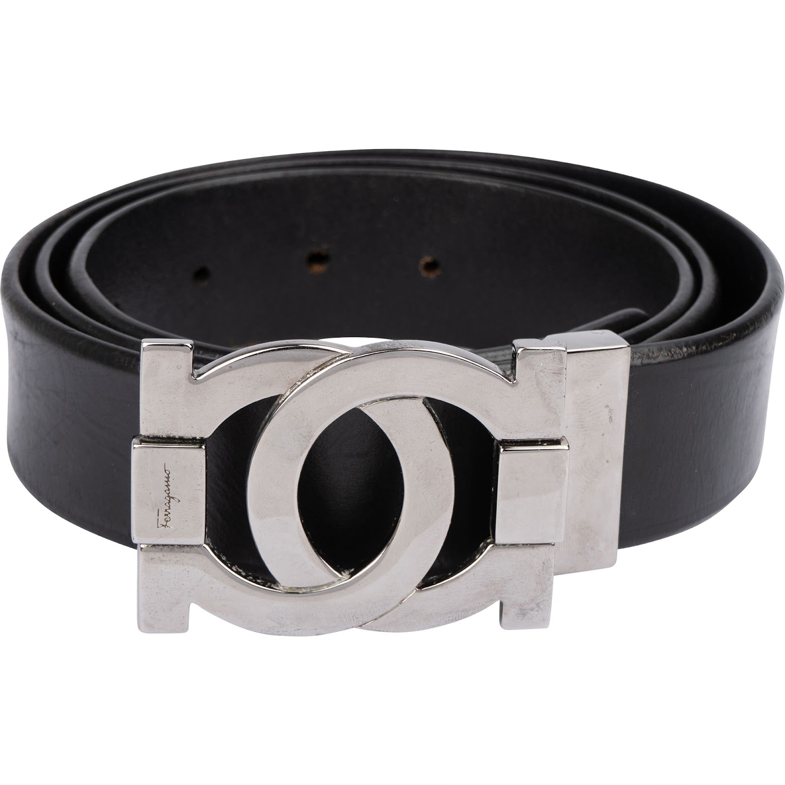 Salvatore Ferragamo Black Leather Gancini Gürtel (100)