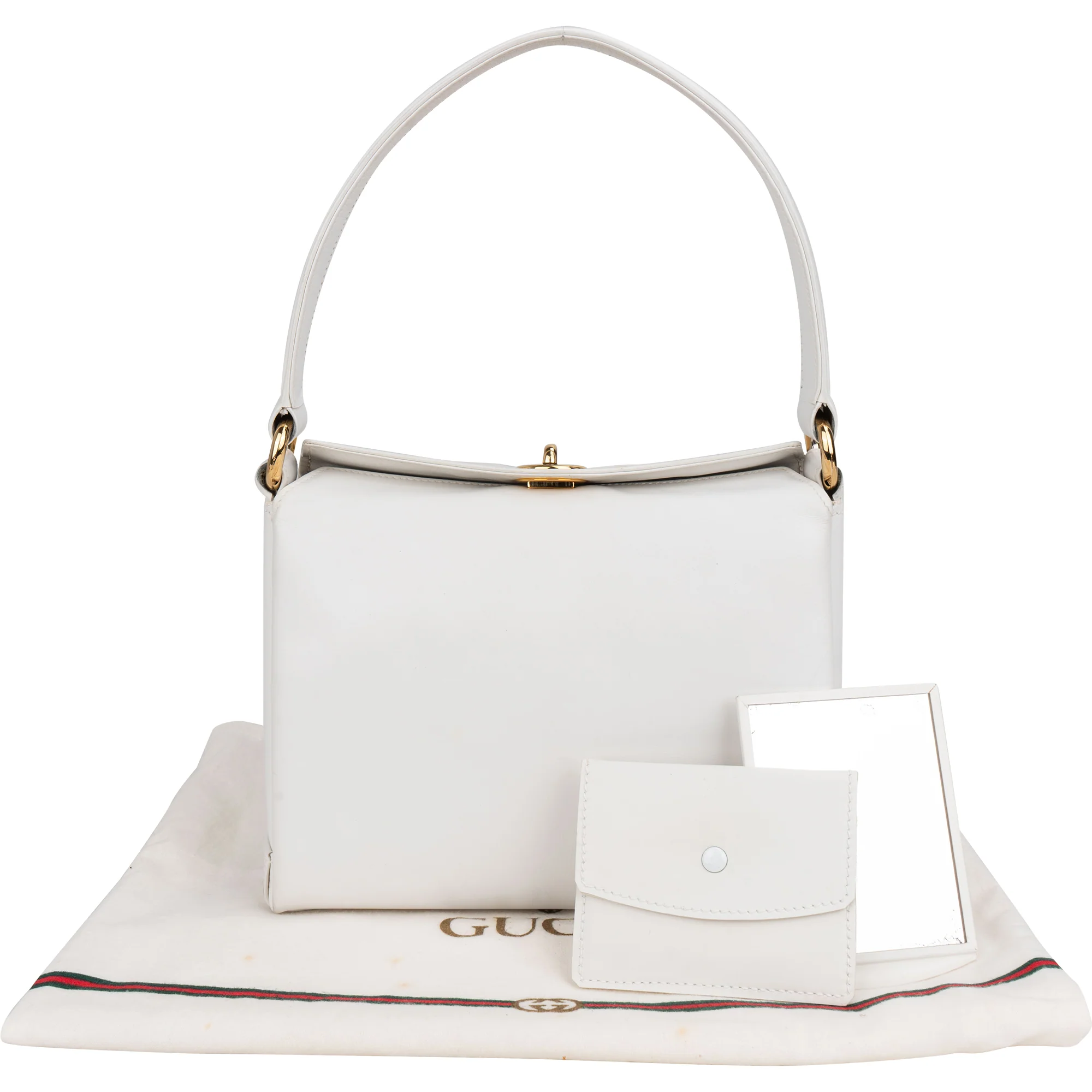 Gucci All White Leather Turnlock Handbag