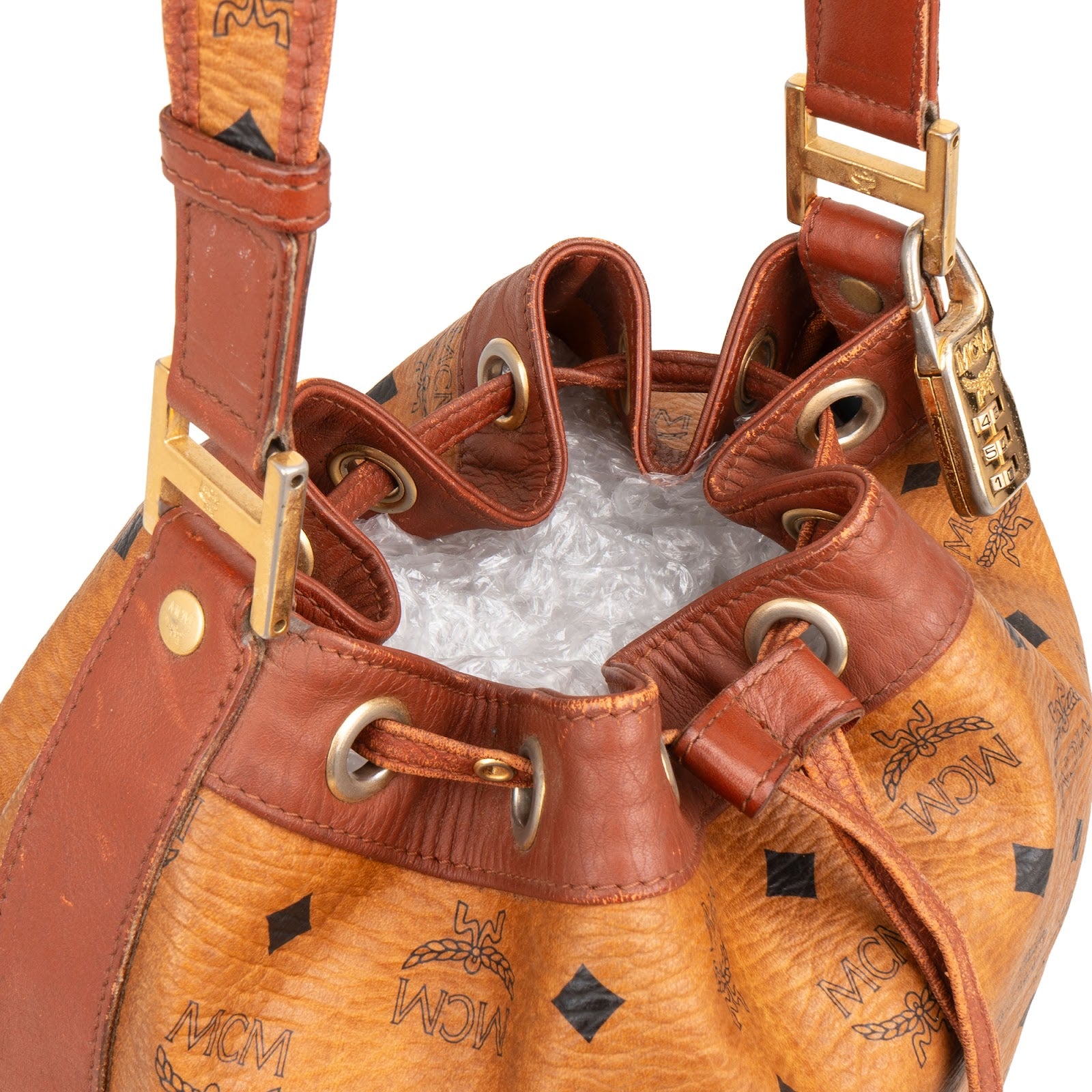 Czapka typu bucket MCM z monogramem Visetos i sznurkiem
