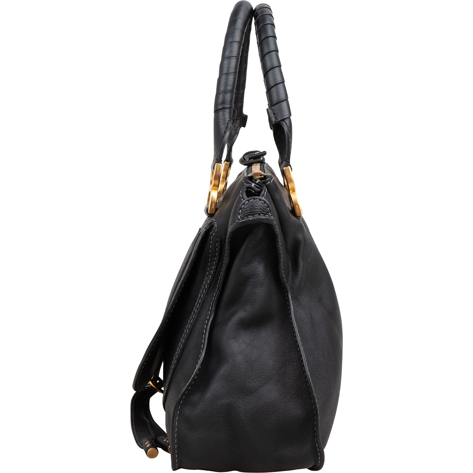 Chloé Black Grained Calfskin Marcie Satchel Handbag