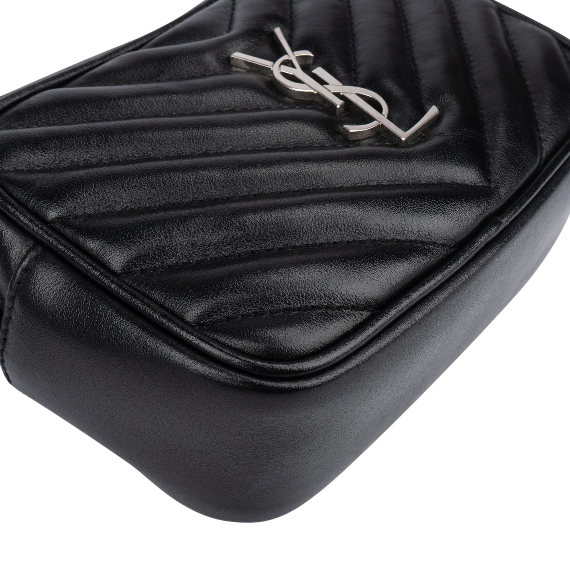 Saint Laurent Black Chevron Leather Lou Crossbody Bum Bag