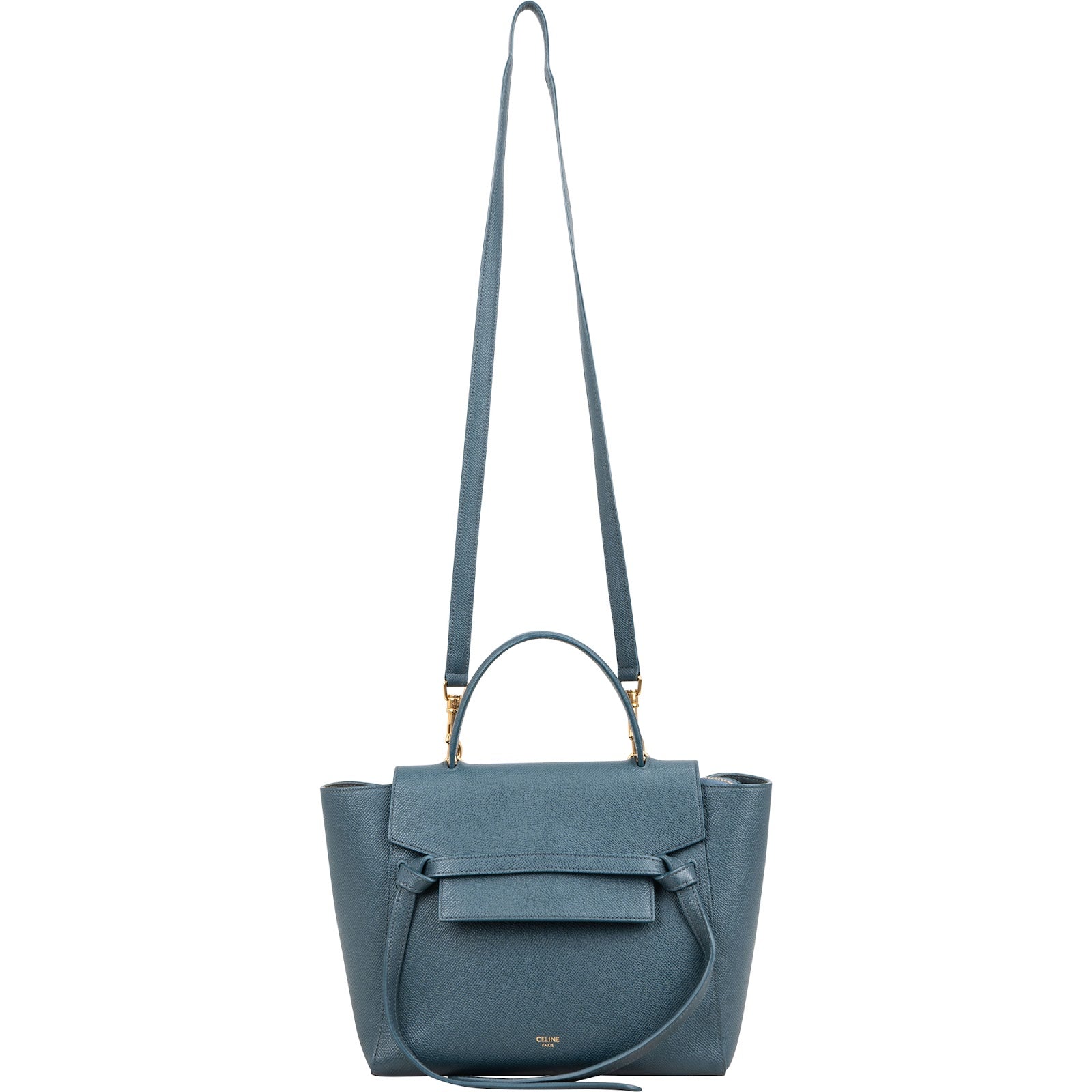 Celine Petrol Leather Grained Calfskin Belt Handbag