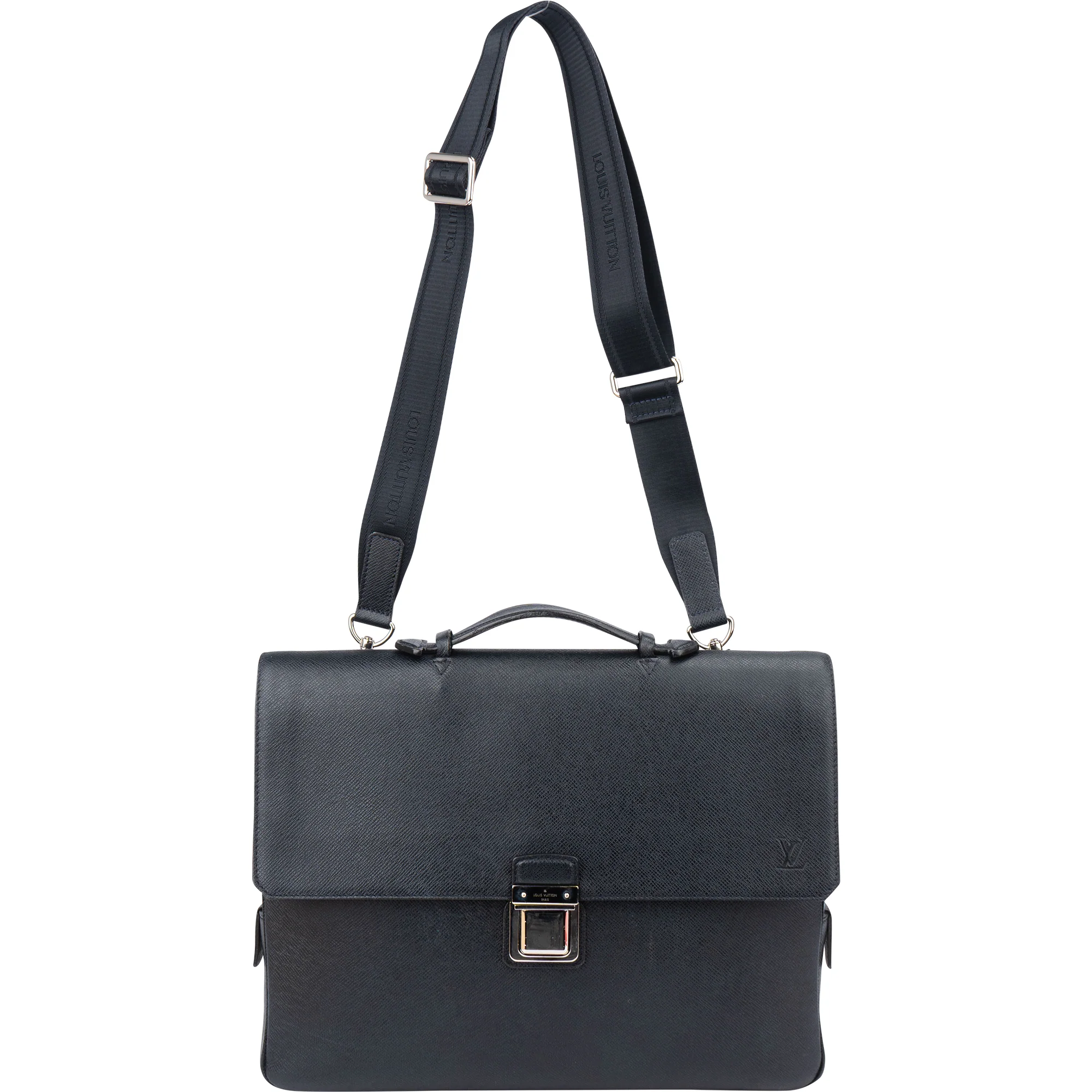 Louis Vuitton Bleu Taiga Leather Vassili PM Business Tasche
