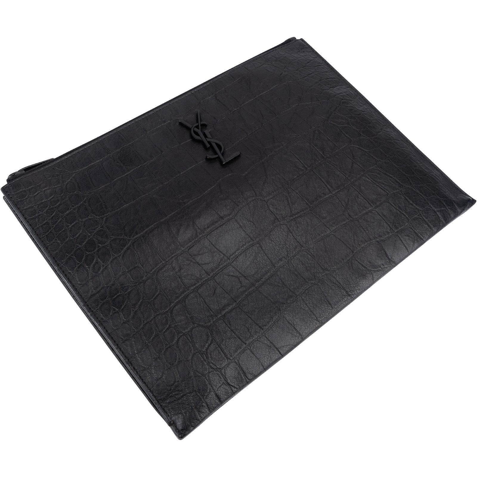 Saint Laurent - Crocodile Embossed Leather Clutch