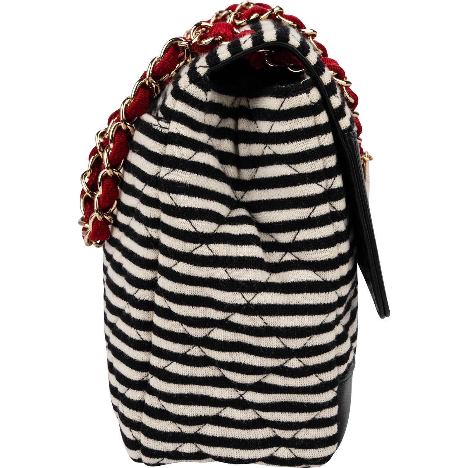 Chanel - Striped Cotton Single Flap Shoulder Bag