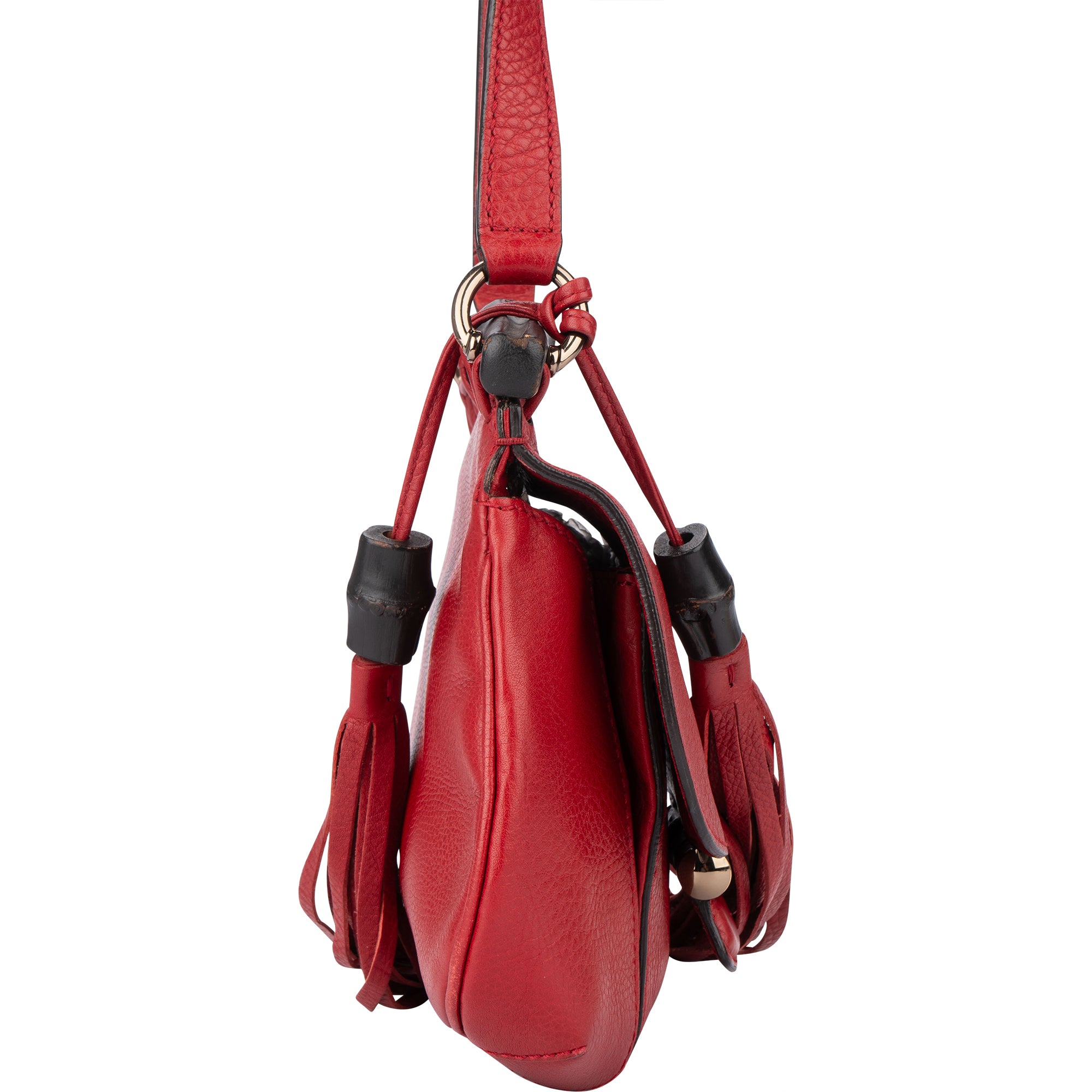 Gucci Red Leather Bamboo Crossbody Bag