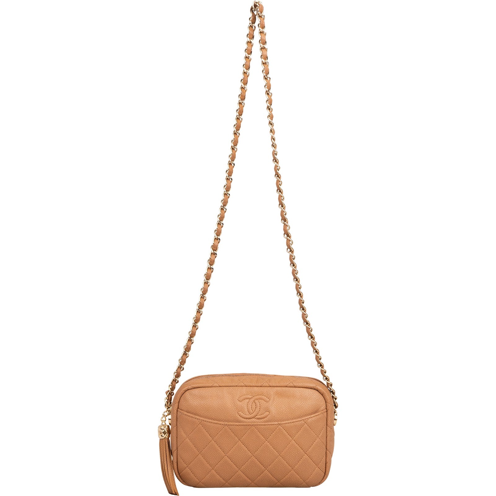 Chanel Quilted Caviar Leather Tassel Camera Crossbody Bag