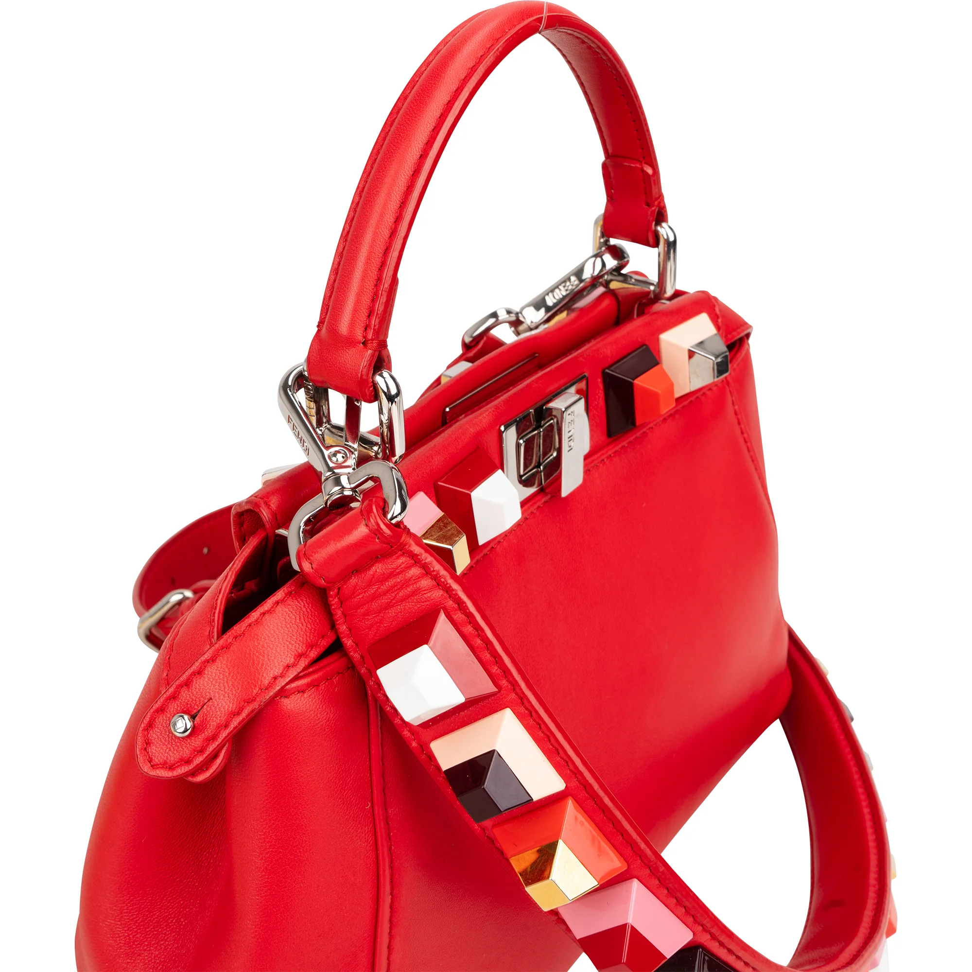 Fendi Red Leather Spikes Mini Peekaboo Handbag