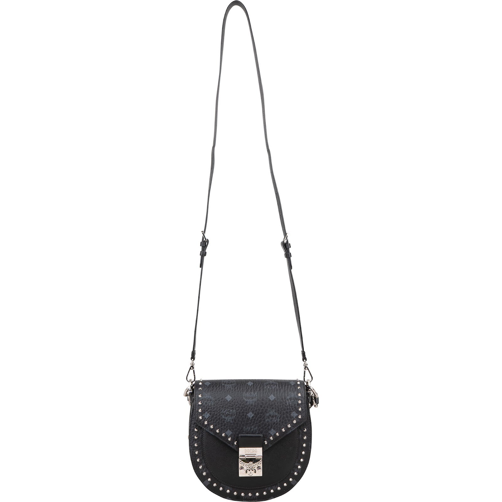 Sac à bandoulière MCM Visetos Monogram Patricia clouté, style « saddle »