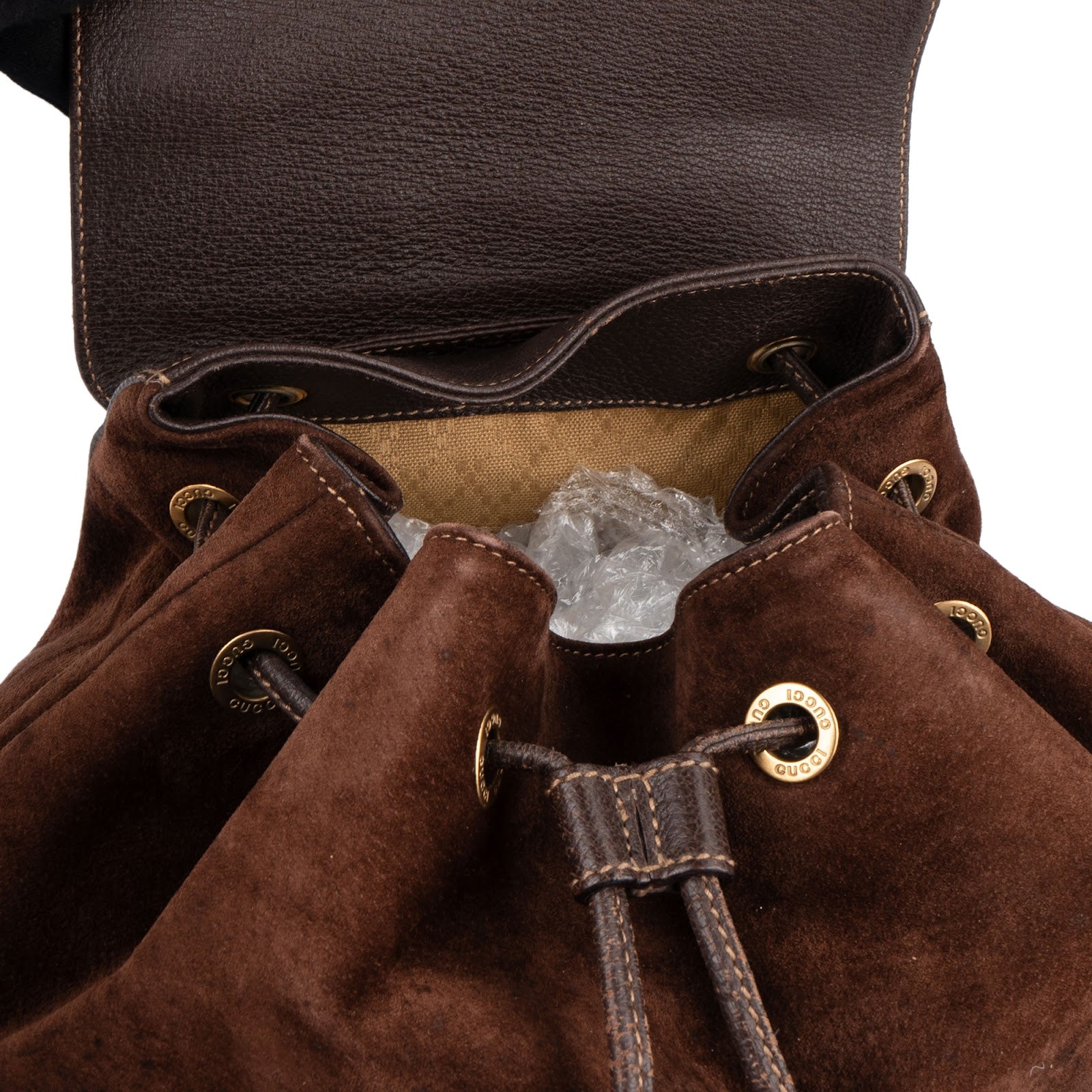Gucci Suede and Leather Bamboo Backpack