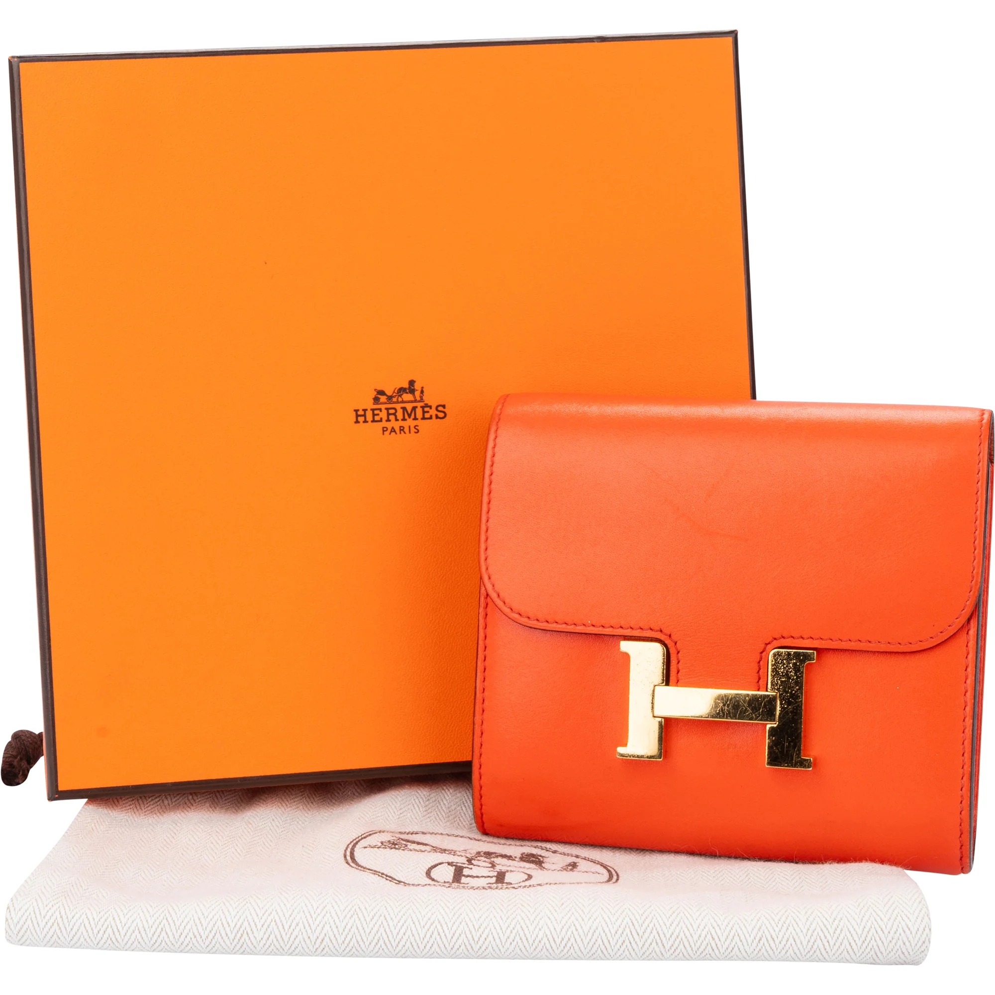 Hermès Constance Compact Orange Poppy Wallet