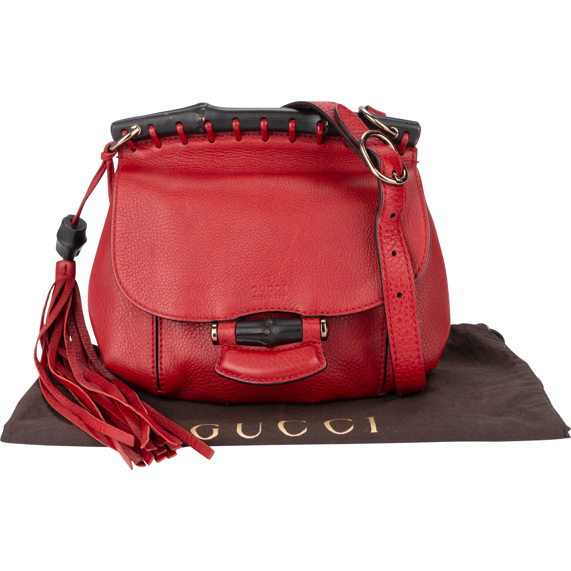 Gucci Red Leather Bamboo Crossbody Bag
