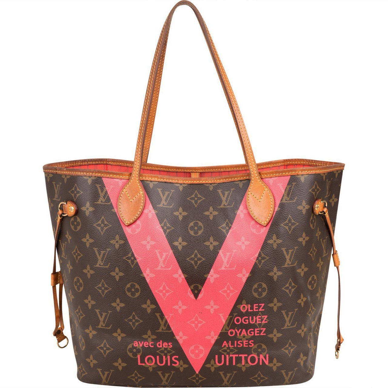 Sac Neverfull MM Shopper Louis Vuitton en toile Monogram V Grenade Fuchsia